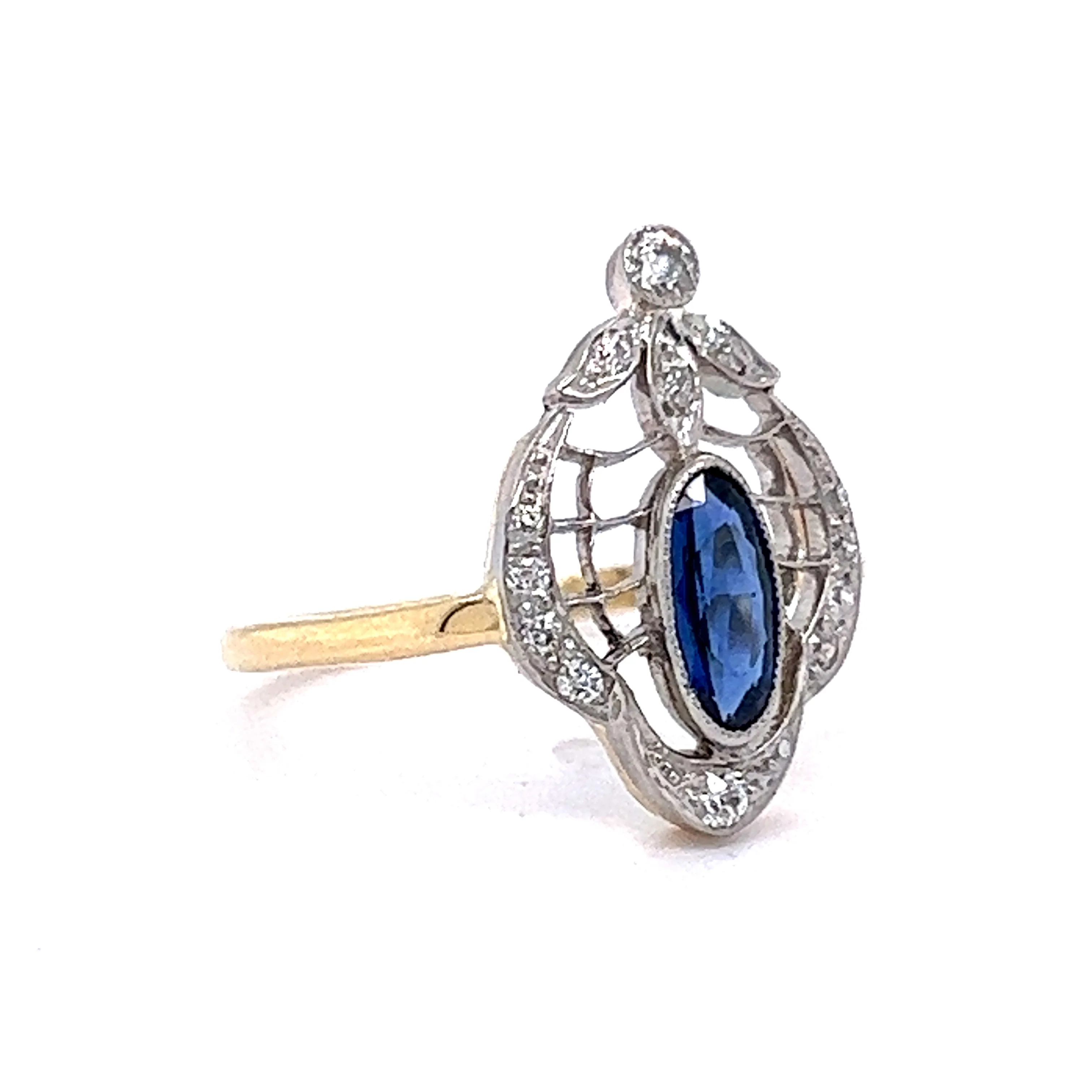 .53 Vintage Art Deco Sapphire & Diamond Right Hand Ring in 14k Gold - Image 3