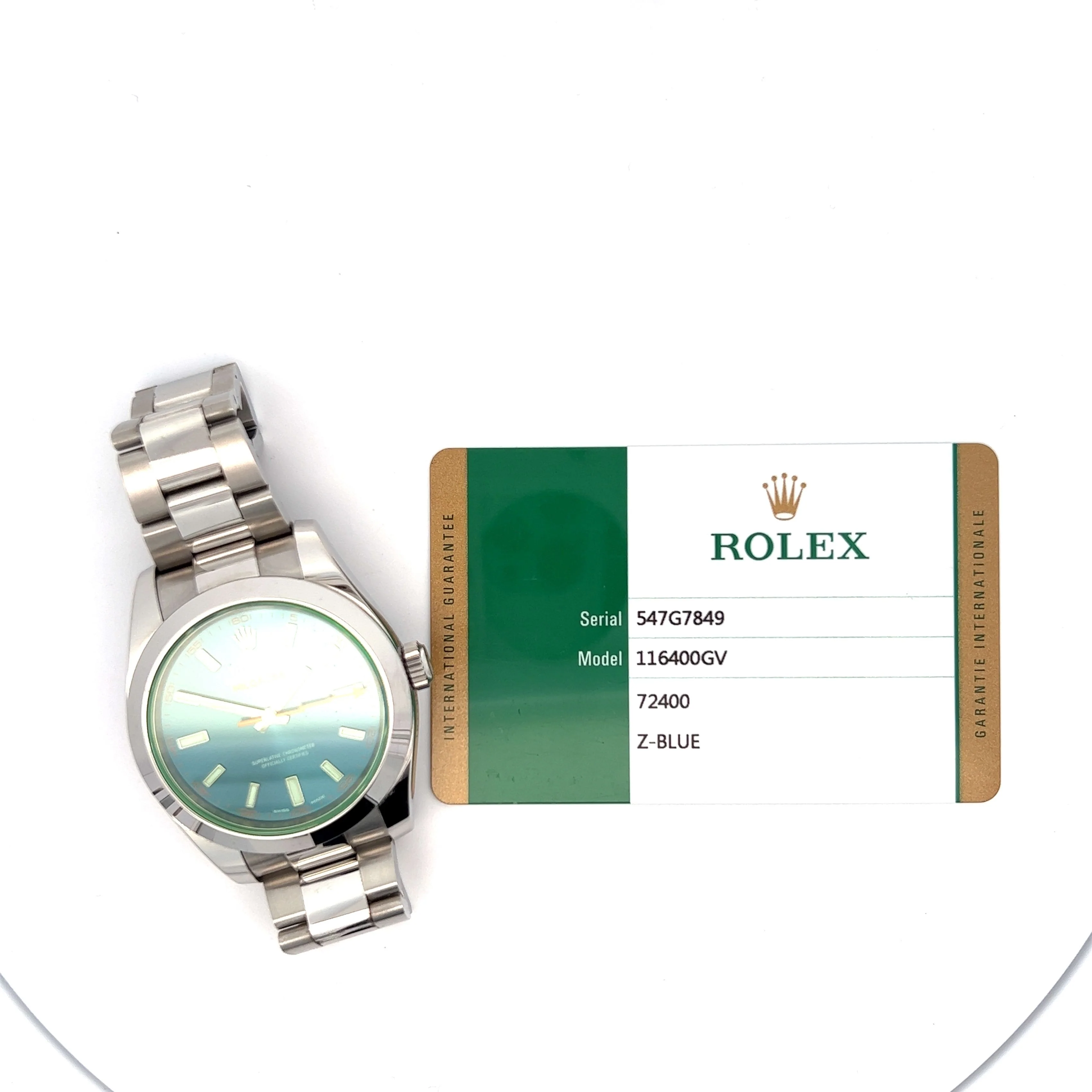Rolex Milgauss Green Cystal Blue Dial Ref 116400GV in Stainless Steel - Image 5