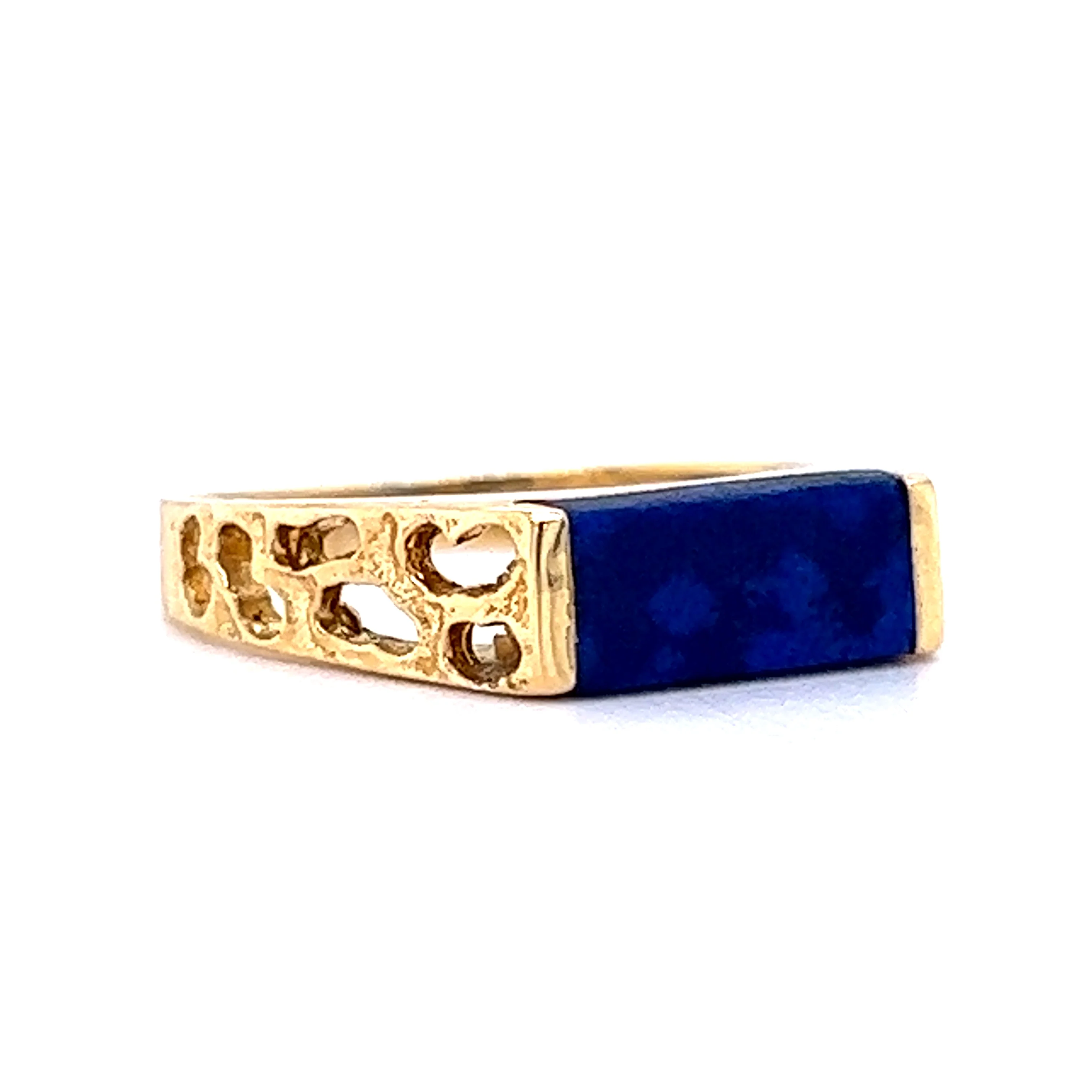 Mid-Century Lapis Ring with Organic Texture in 18k Yellow Gold - Image 3