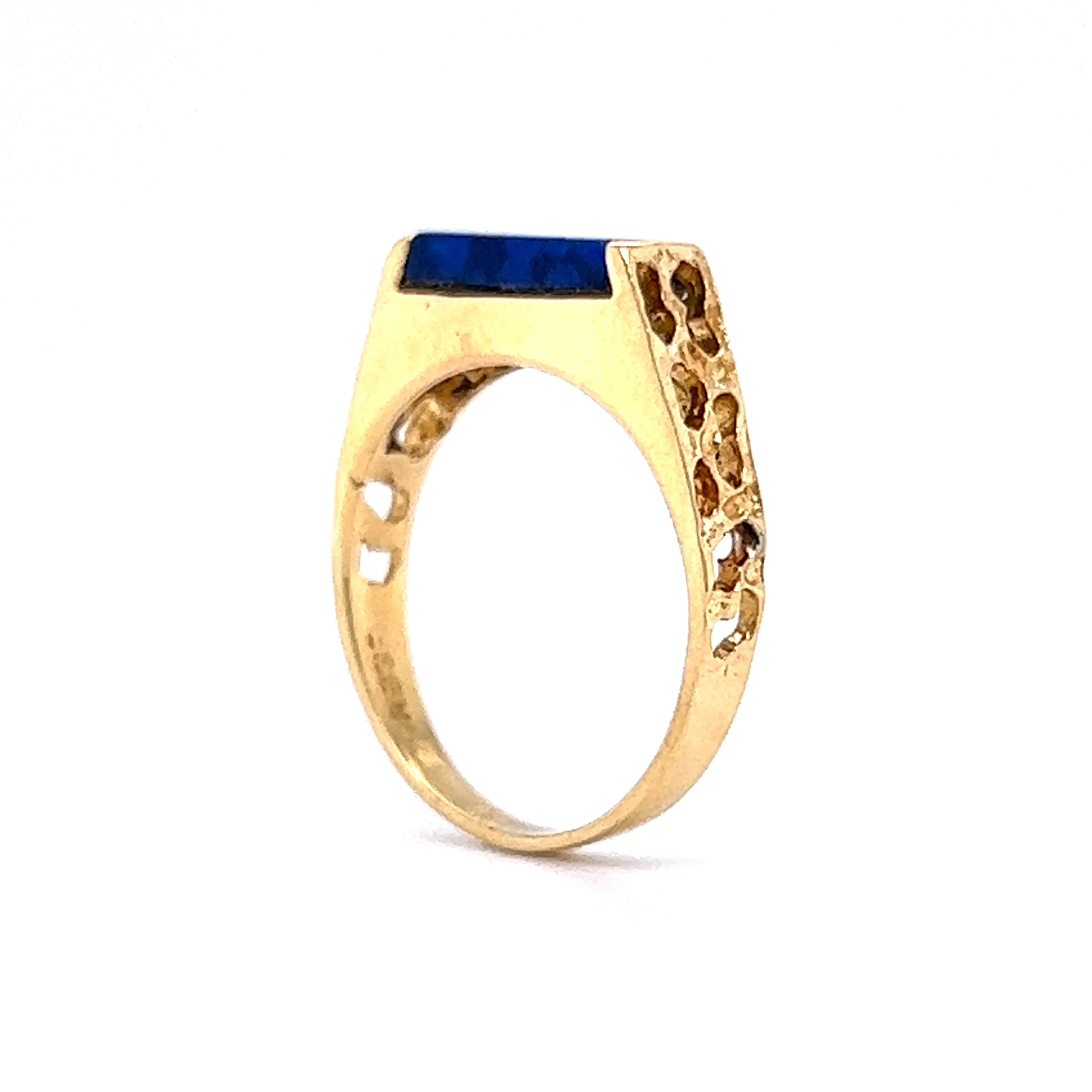 Mid-Century Lapis Ring with Organic Texture in 18k Yellow Gold - Image 5