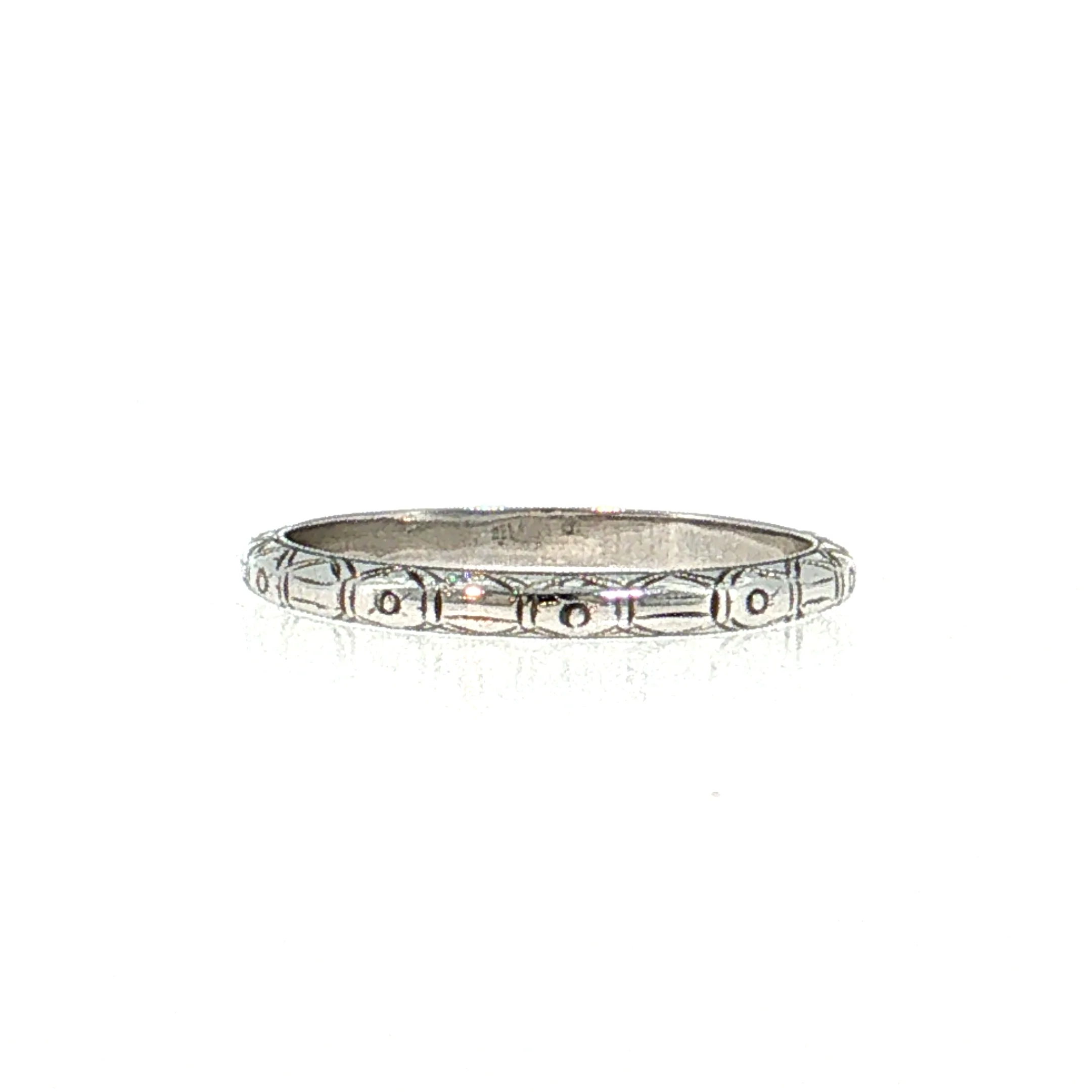 Antique Art Deco Engraved Wedding Band 18k White Gold - Image 3