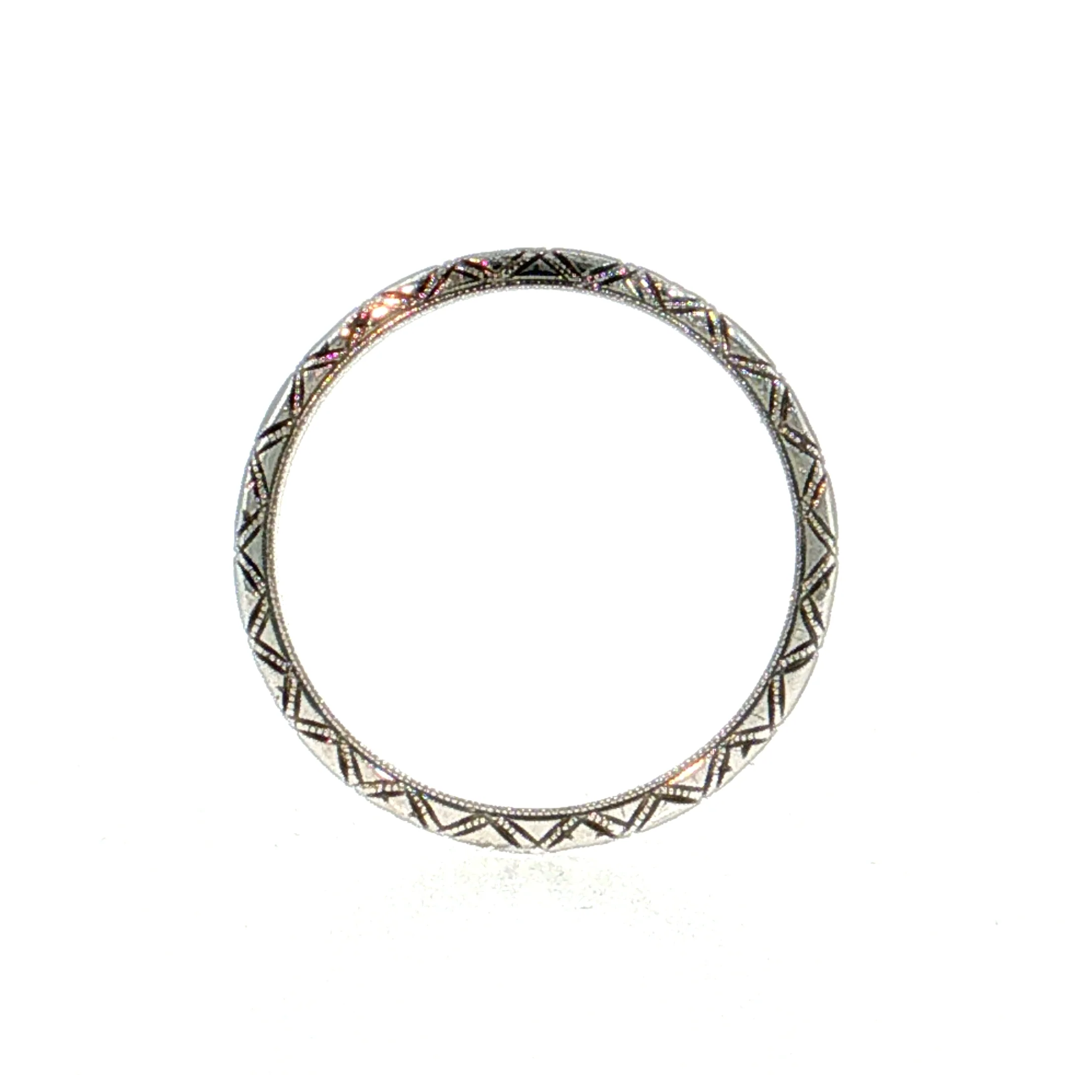 Antique Art Deco Engraved Wedding Band 18k White Gold - Image 4