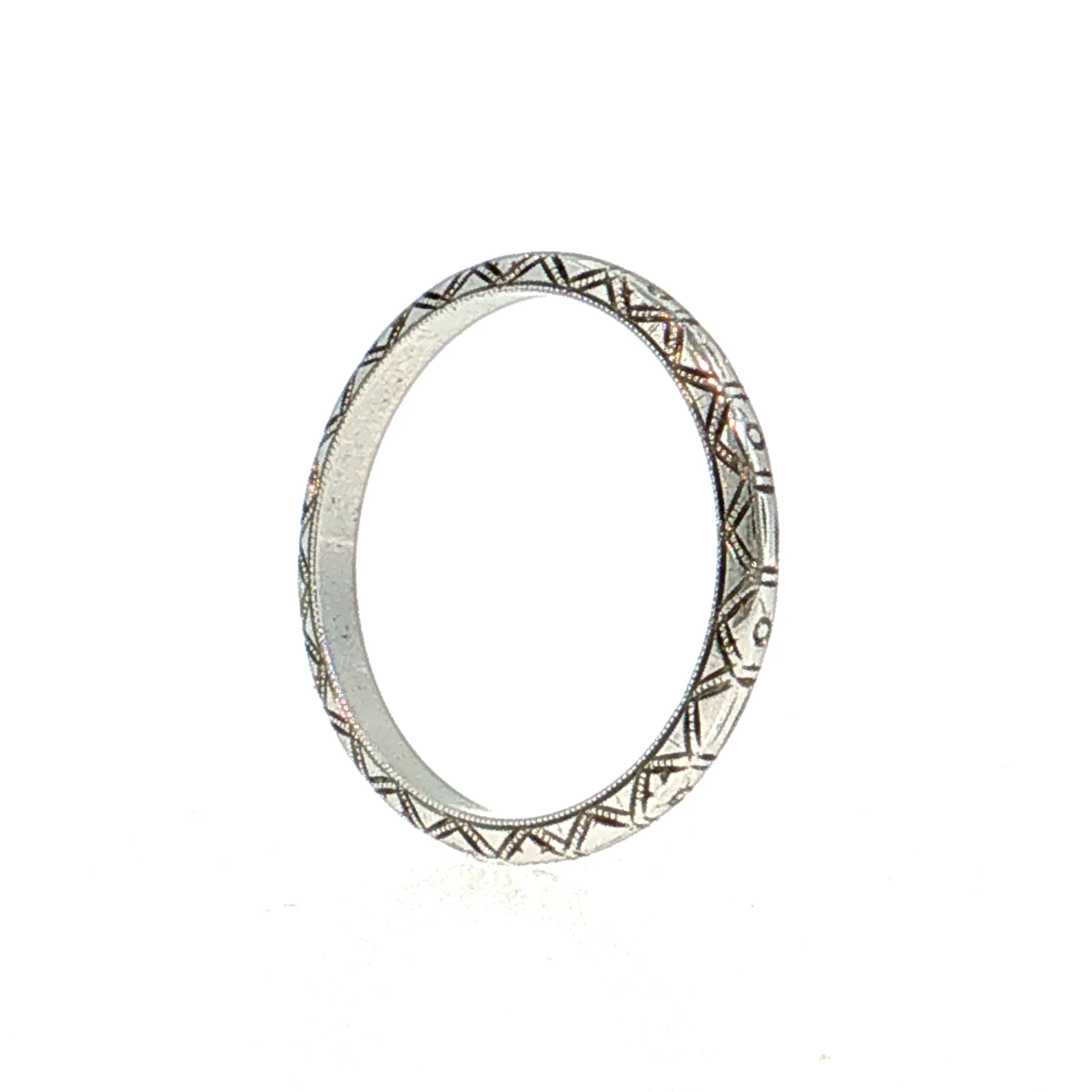 Antique Art Deco Engraved Wedding Band 18k White Gold - Image 5