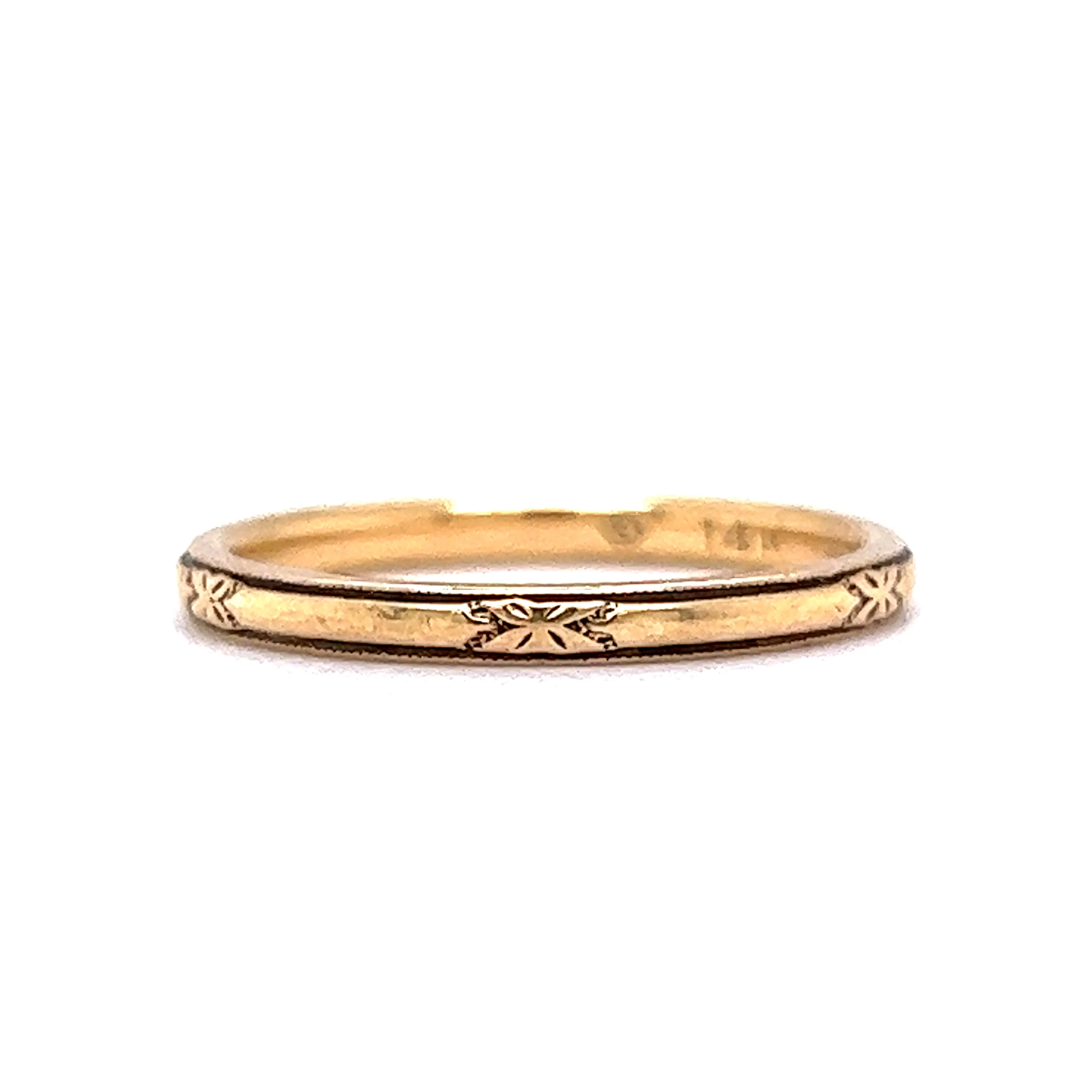 Men's Art Deco Thin Engraved Wedding Band in 14k Yellow Gold - Image 2