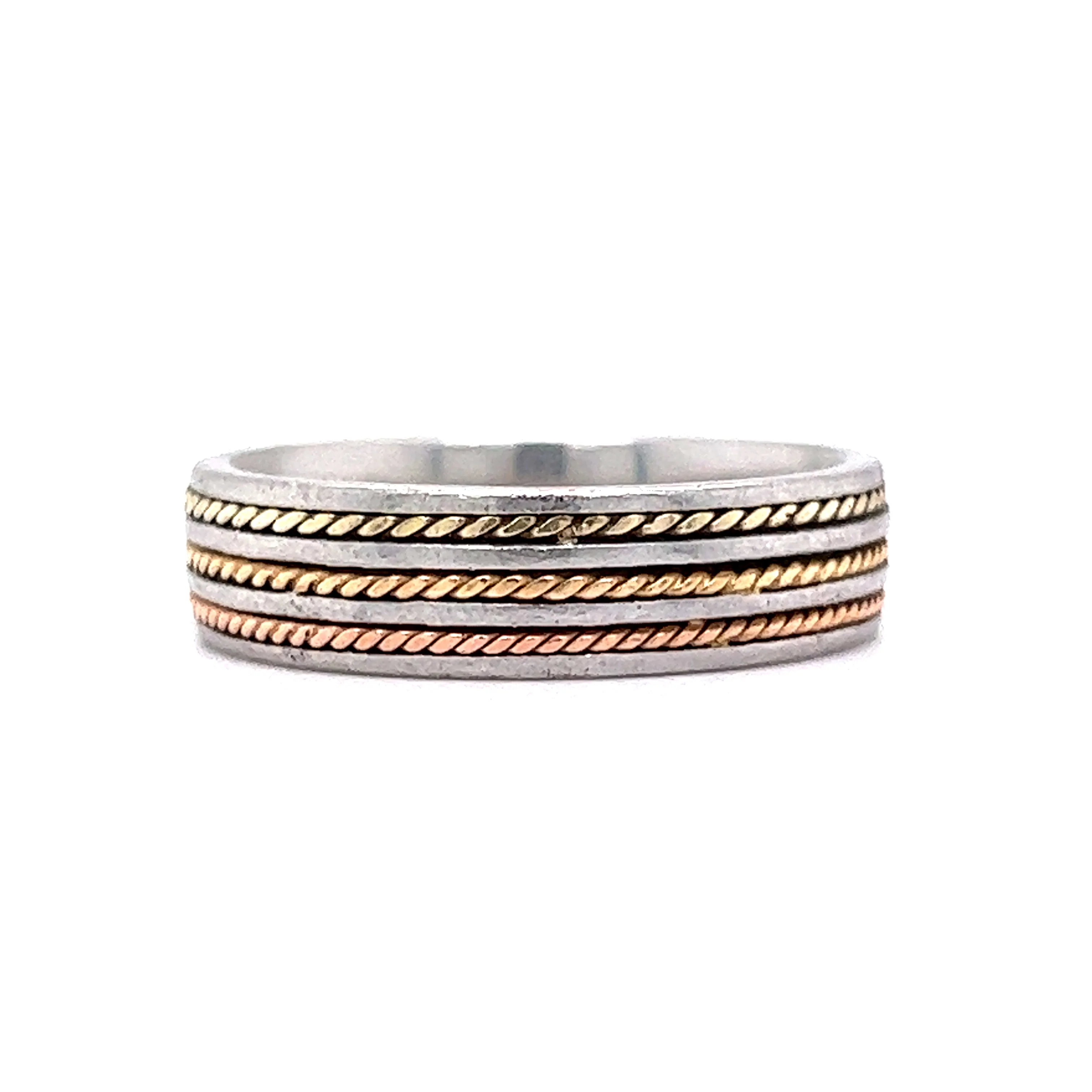 Men's Rope Textured Gold Inlay Wedding Band in Platinum & 14k - Image 2
