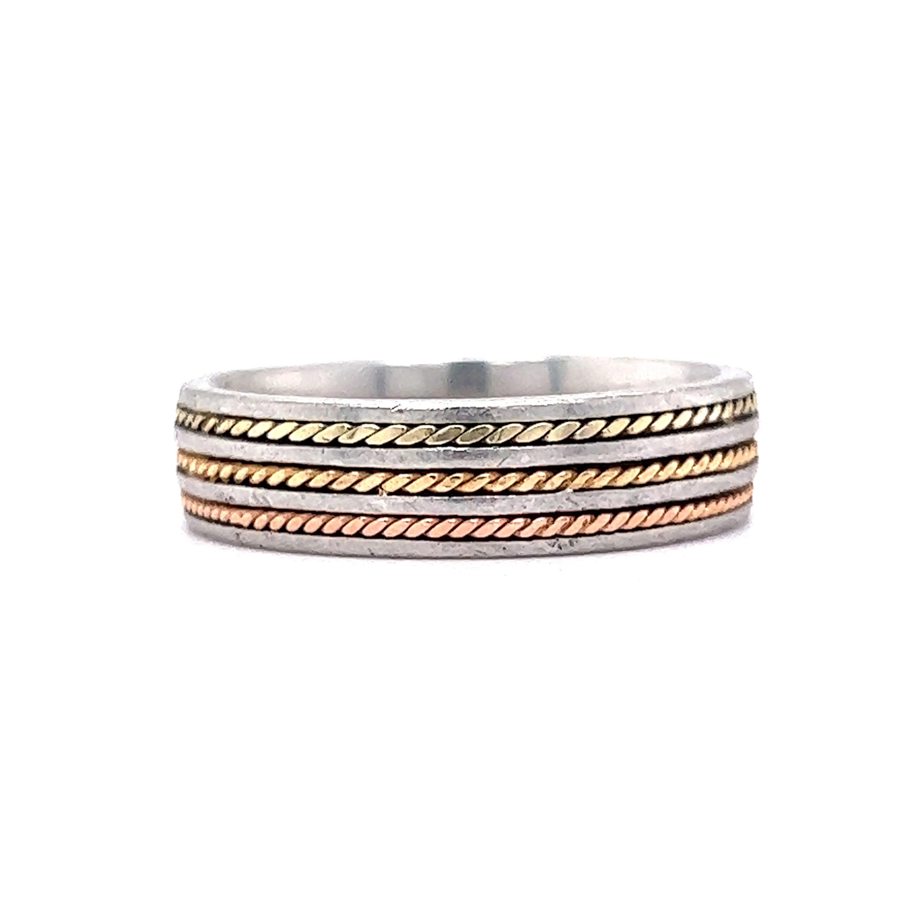 Men's Rope Textured Gold Inlay Wedding Band in Platinum & 14k - Image 3