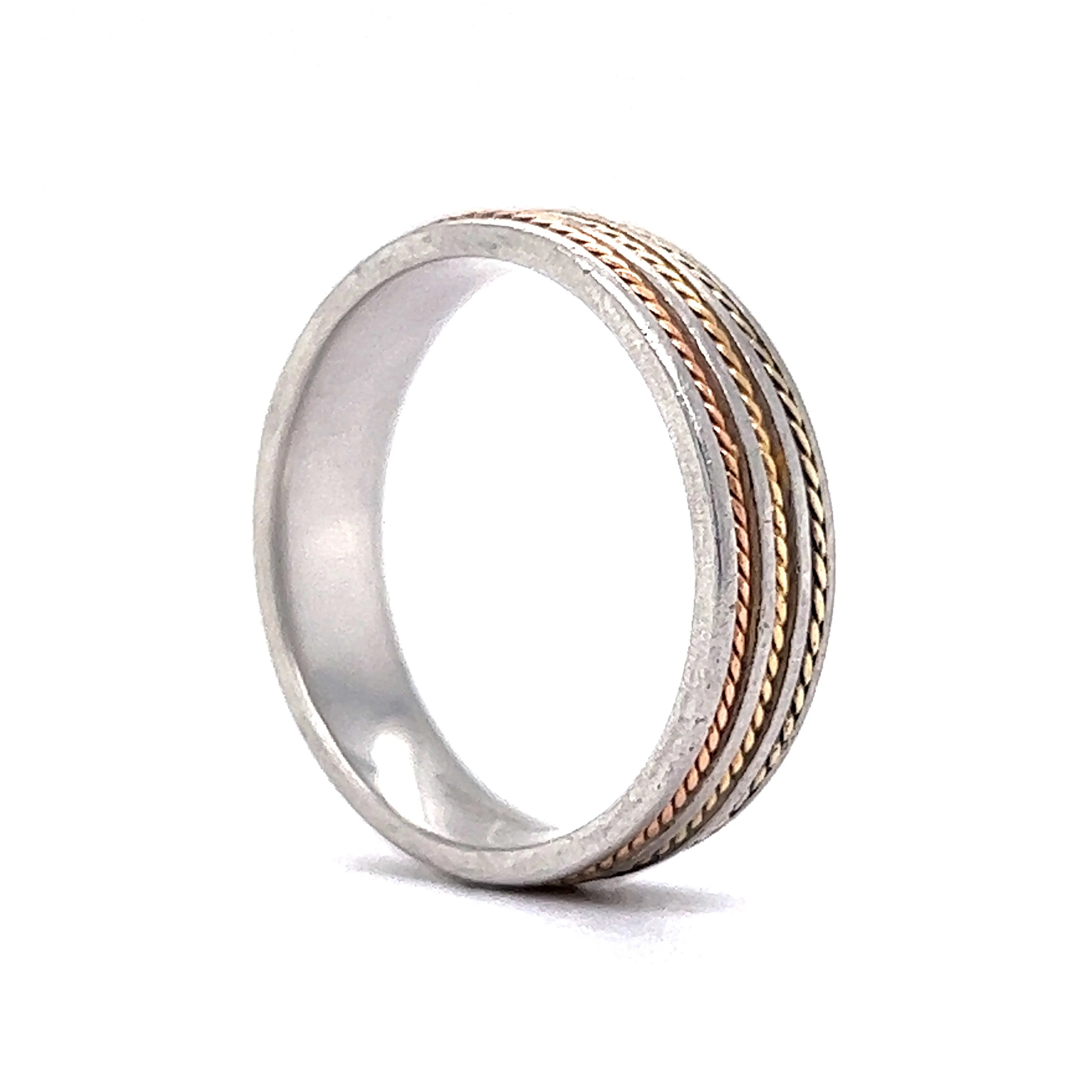 Men's Rope Textured Gold Inlay Wedding Band in Platinum & 14k - Image 5