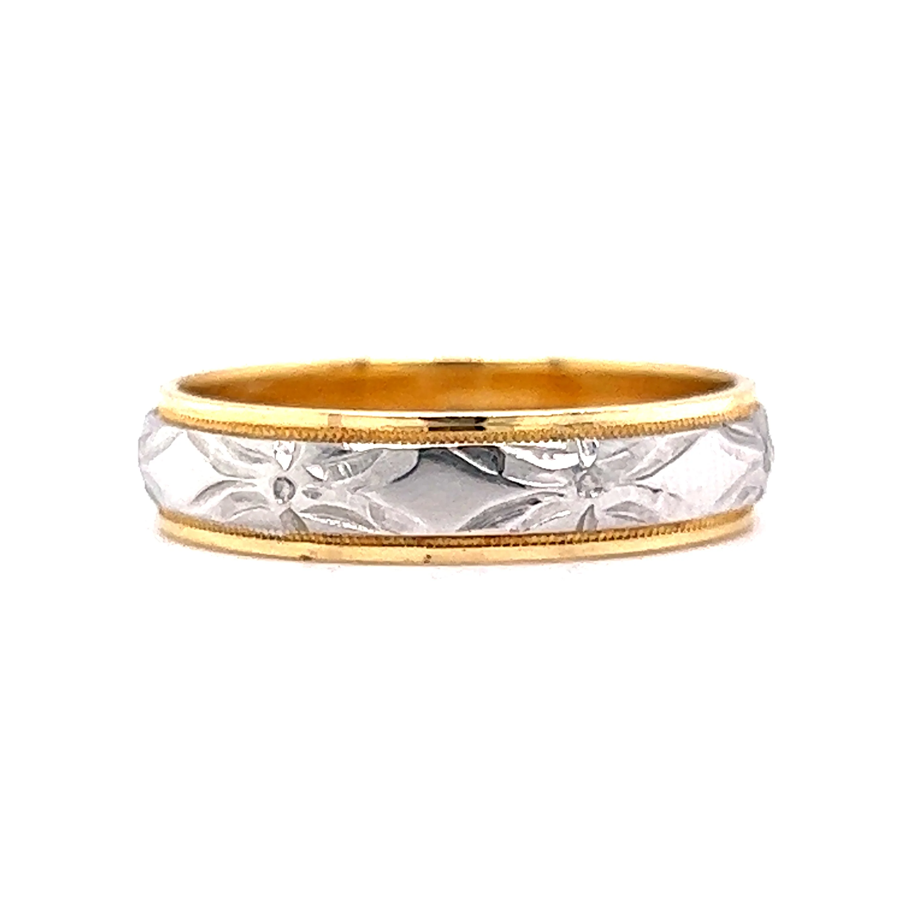 Men's Art Deco Inspired Engraved Wedding Band in Platinum & 18k - Image 2