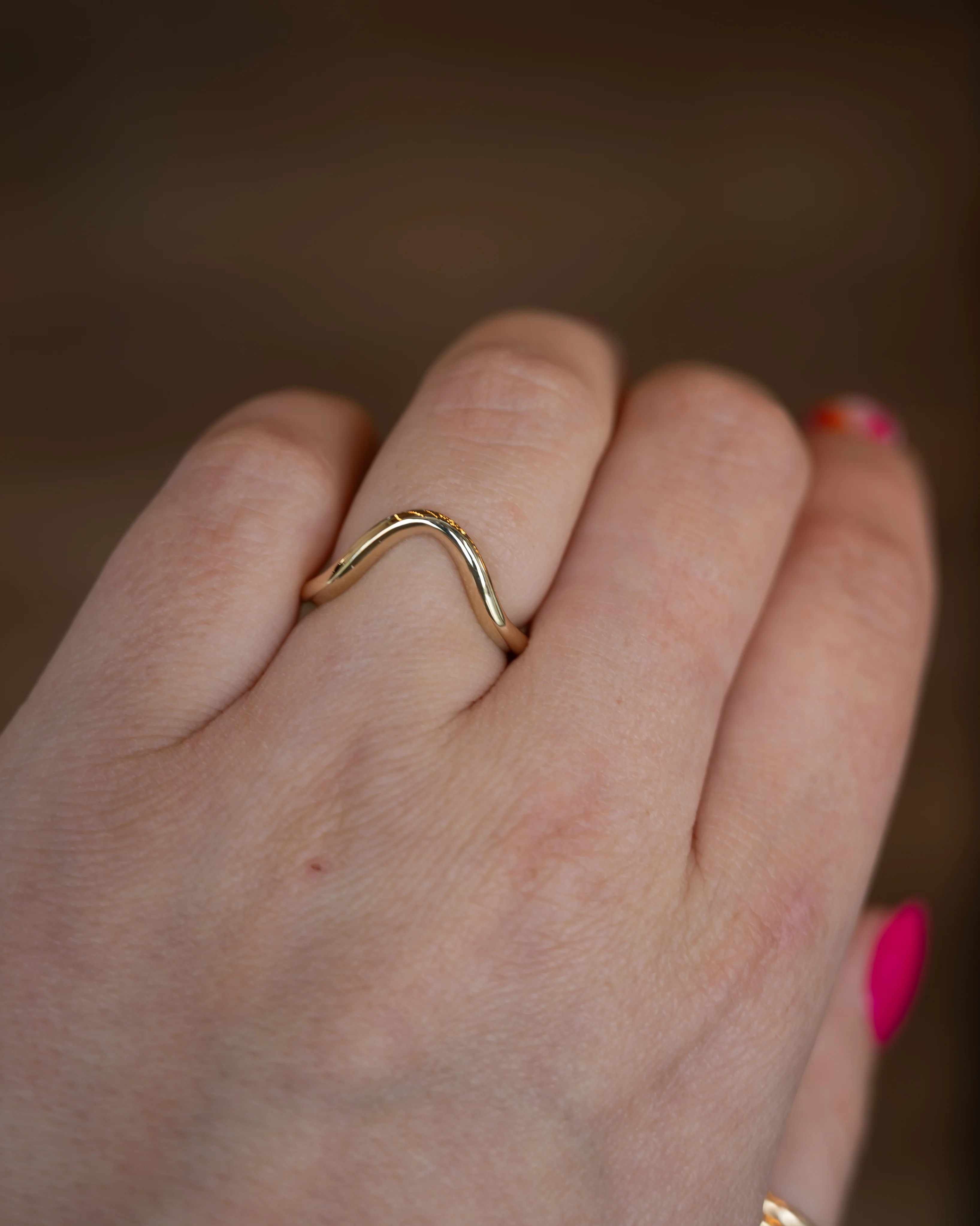 Contoured Stacking Wedding Band 14k Yellow Gold - Image 7