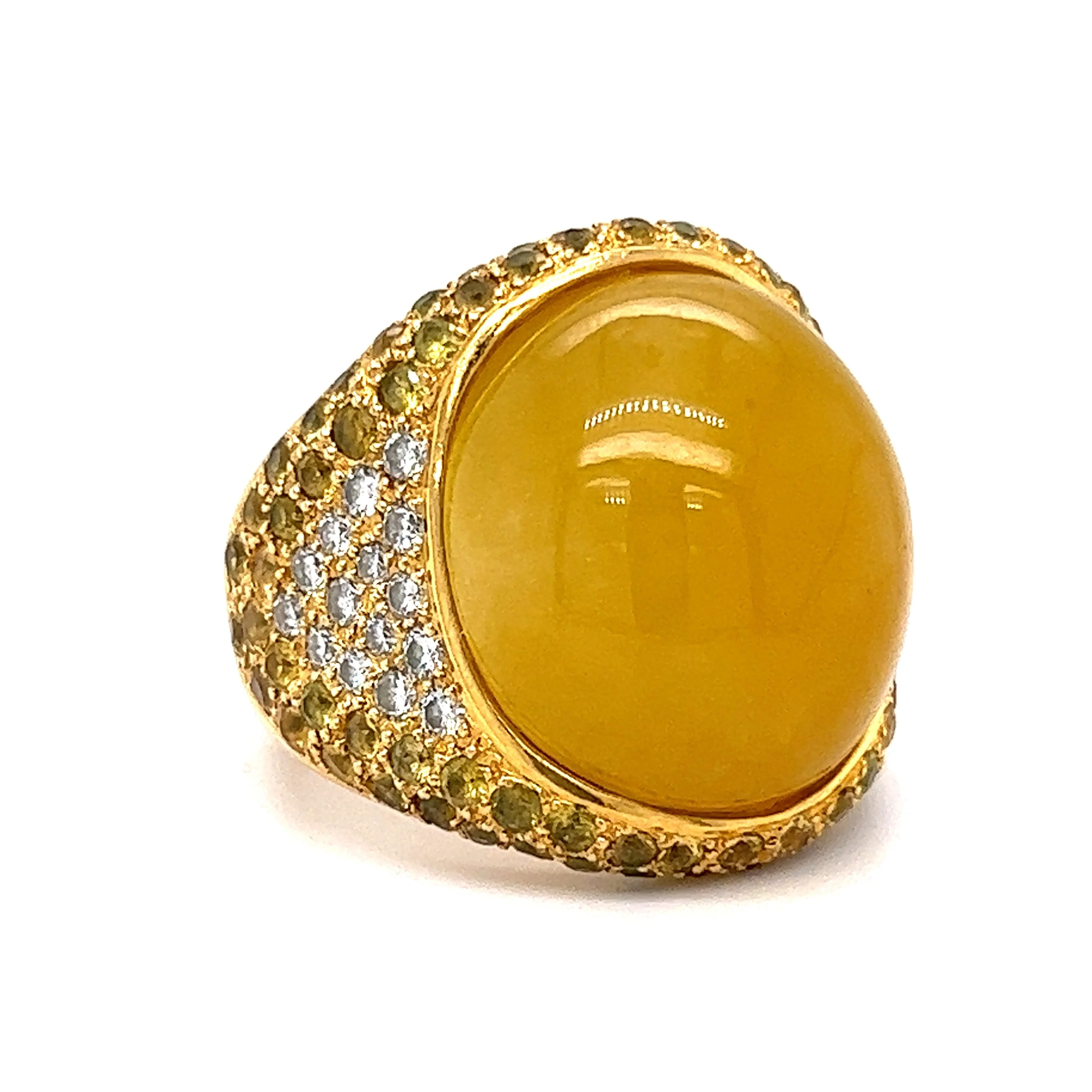 Yellow Jade Cocktail Ring with Diamonds & Yellow Sapphires in 18k - Image 3