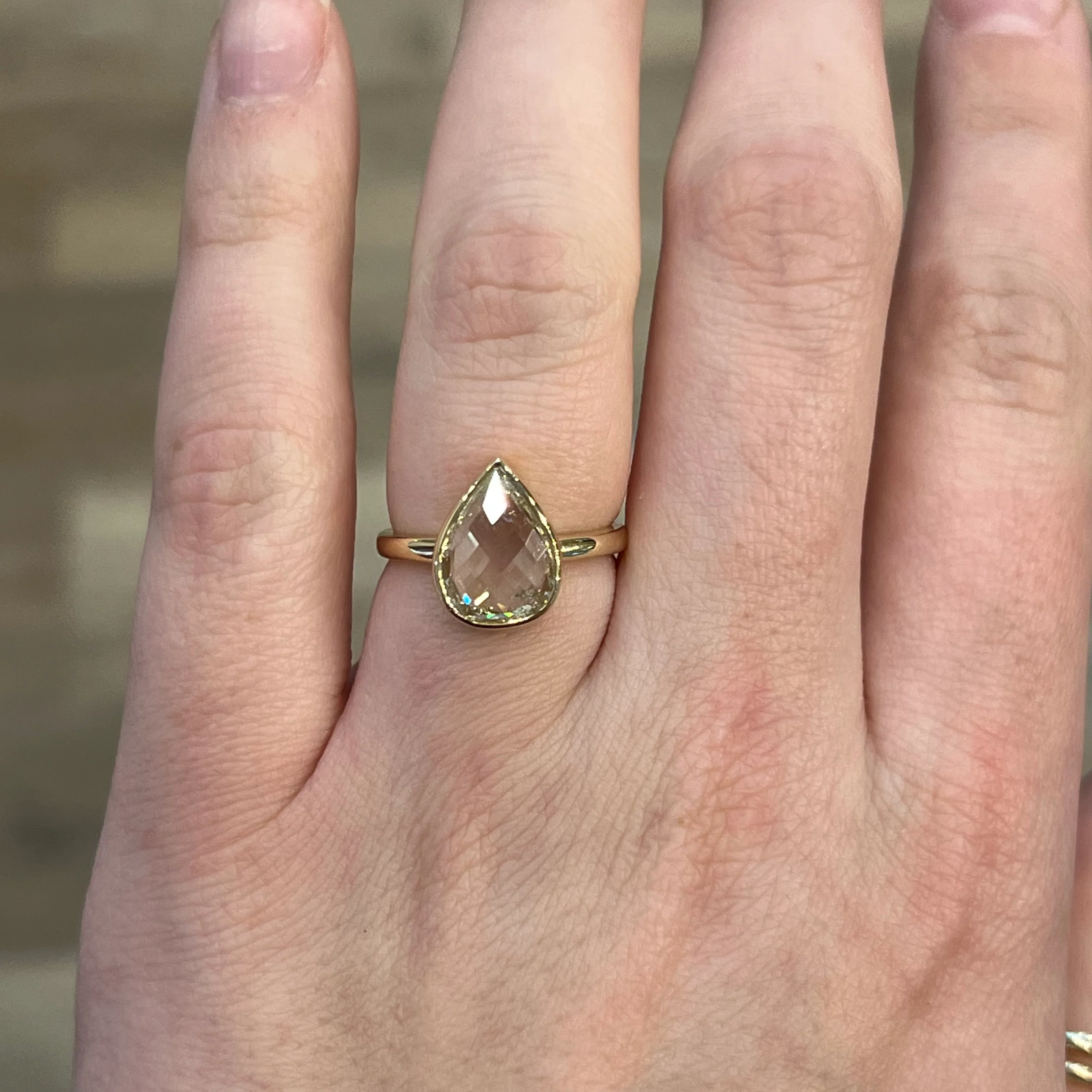 2.63 Pear Shaped Rose Cut Diamond Engagement Ring in 14k Yellow gold - Image 6