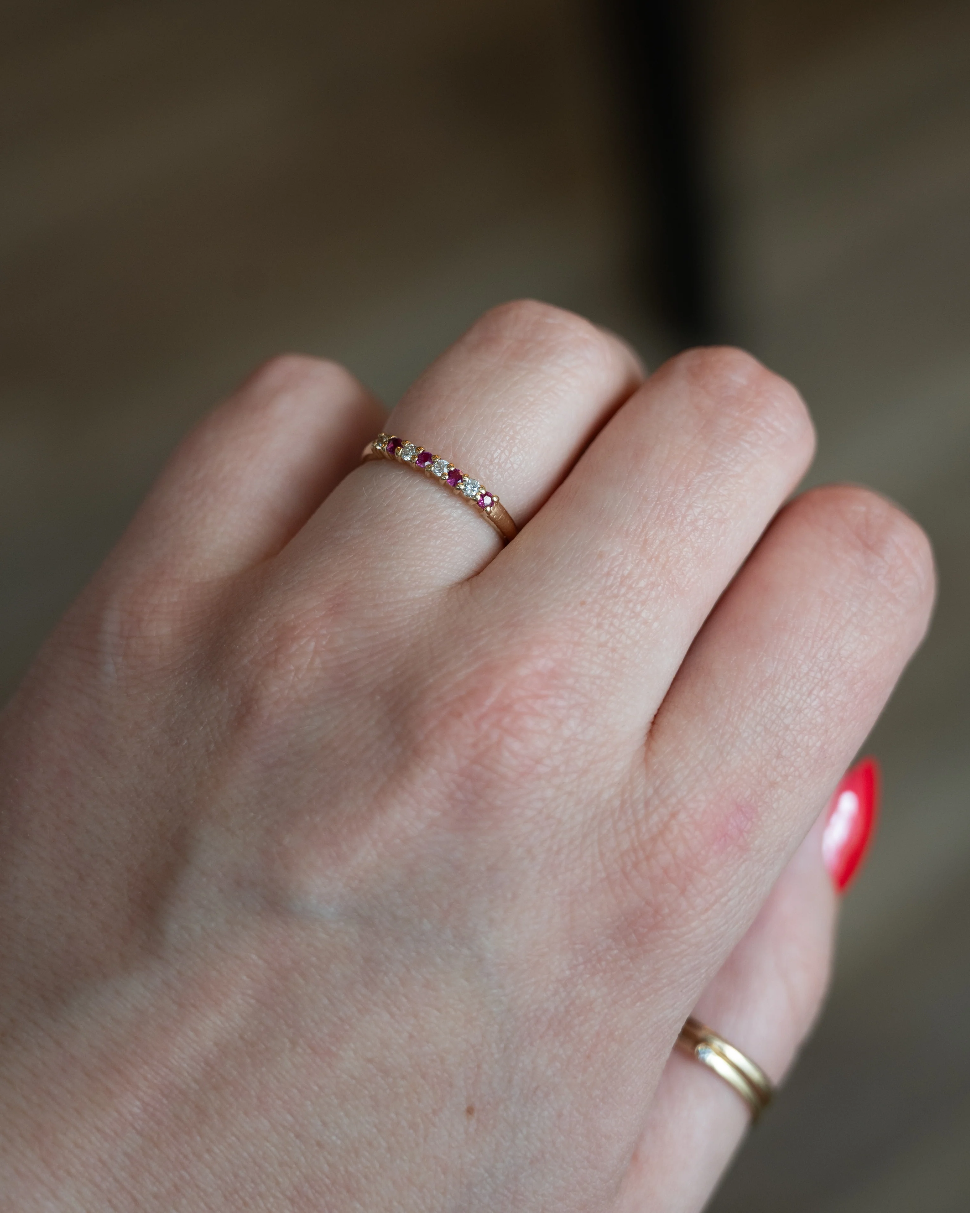 Ruby & Diamond Stacking Band 14k Yellow Gold - Image 7