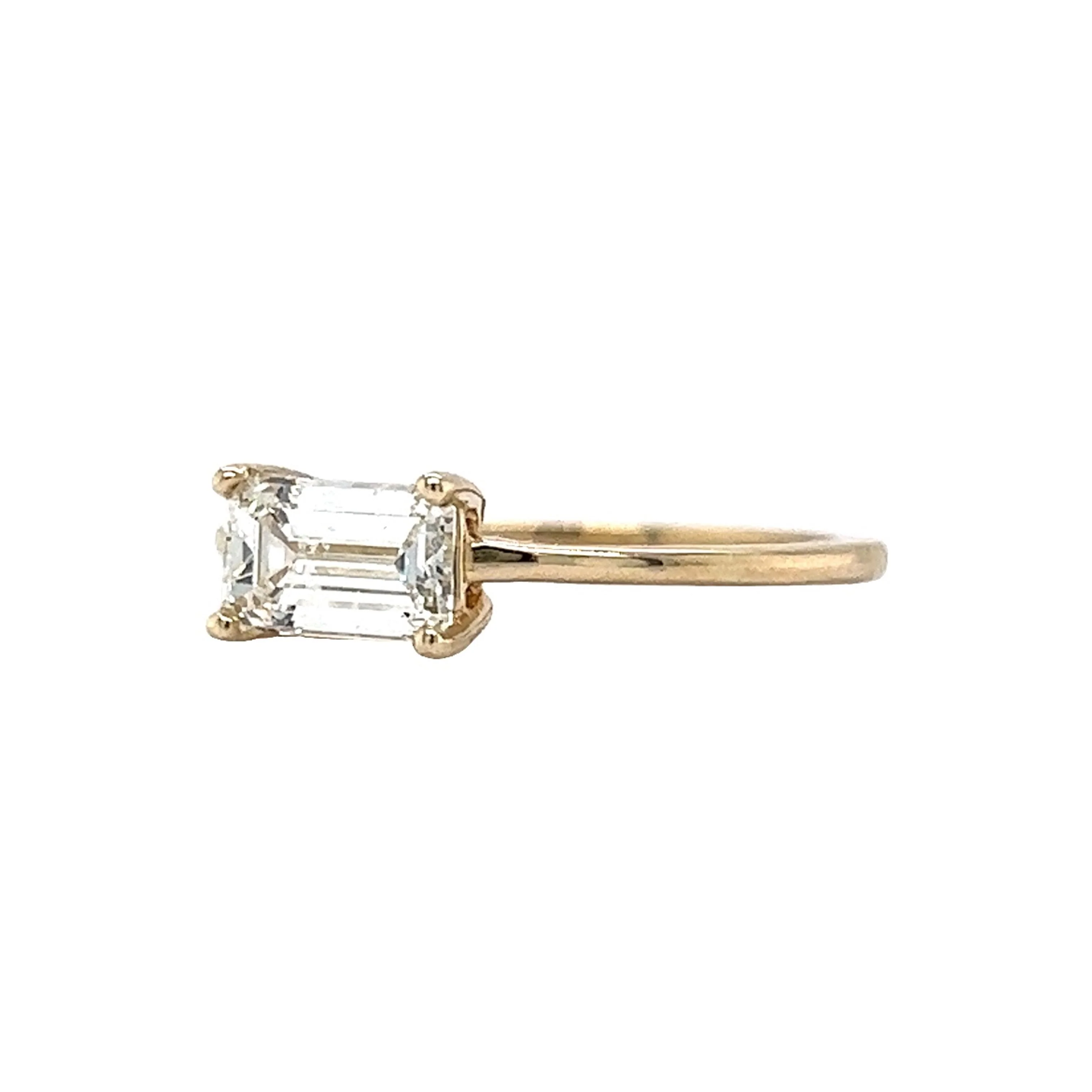 1.00 East/West Emerald Cut Diamond Engagement Ring in 14k Yellow Gold - Image 2