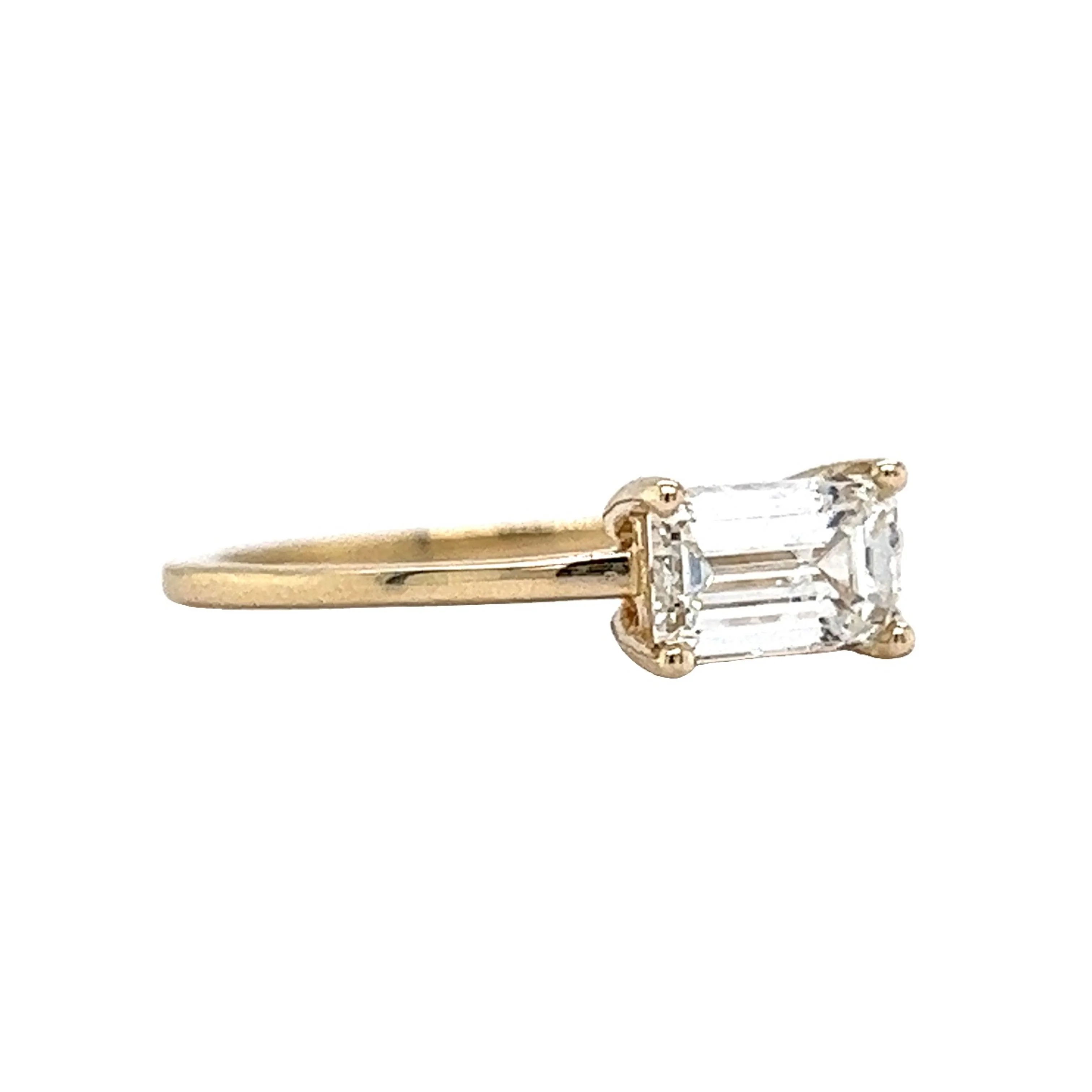 1.00 East/West Emerald Cut Diamond Engagement Ring in 14k Yellow Gold - Image 3