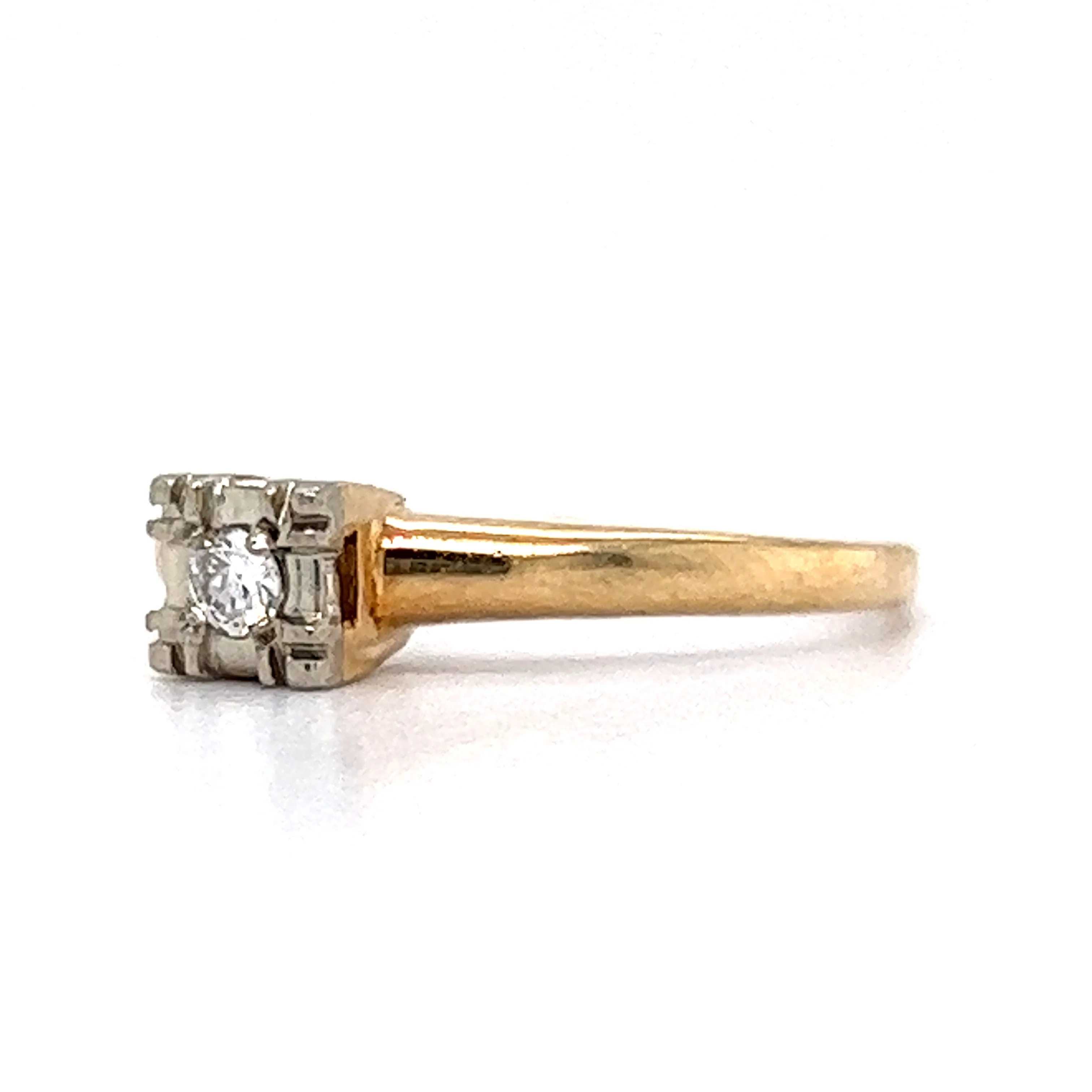 Vintage .08 Transitional Cut Diamond Engagement Ring in 14k Yellow Gold - Image 2