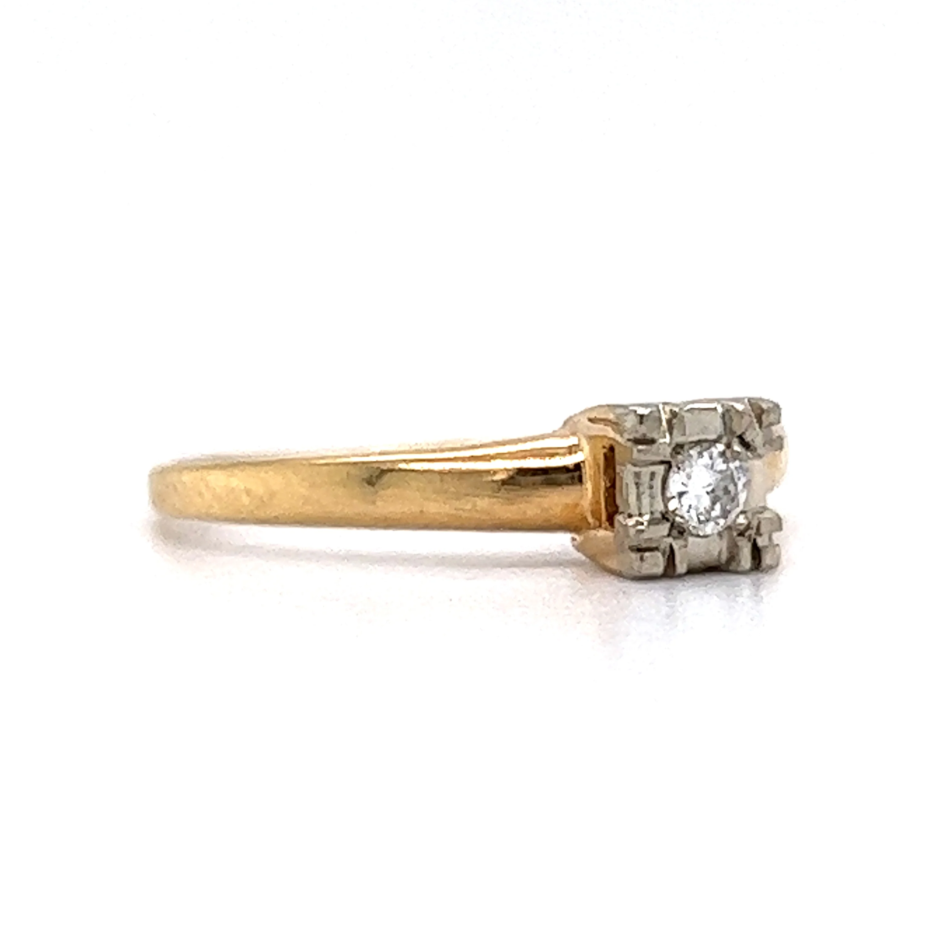 Vintage .08 Transitional Cut Diamond Engagement Ring in 14k Yellow Gold - Image 3