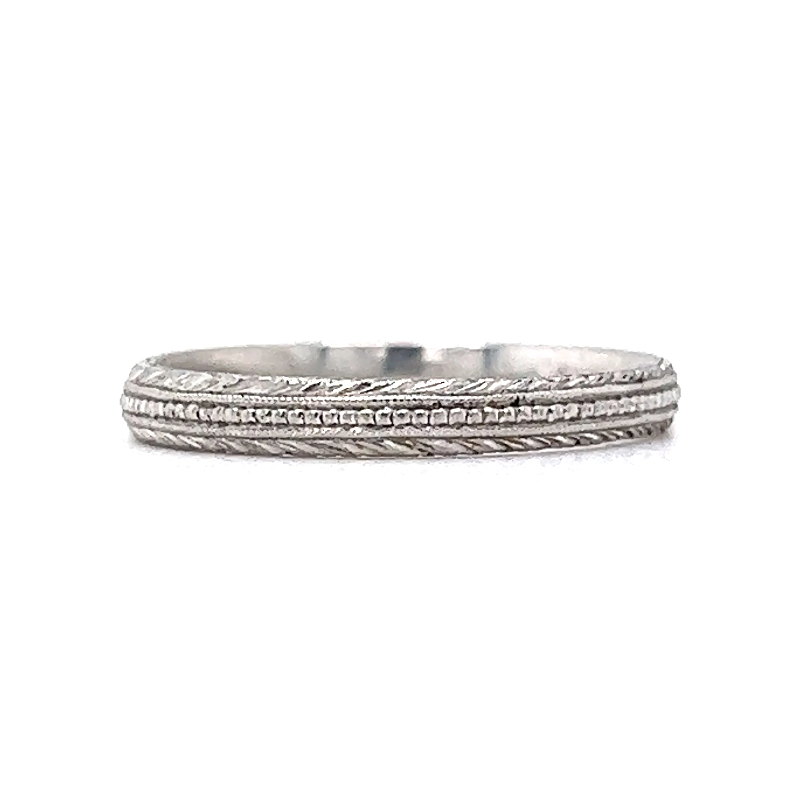 Vintage Art Deco Engraved Platinum Wedding Band - Image 3
