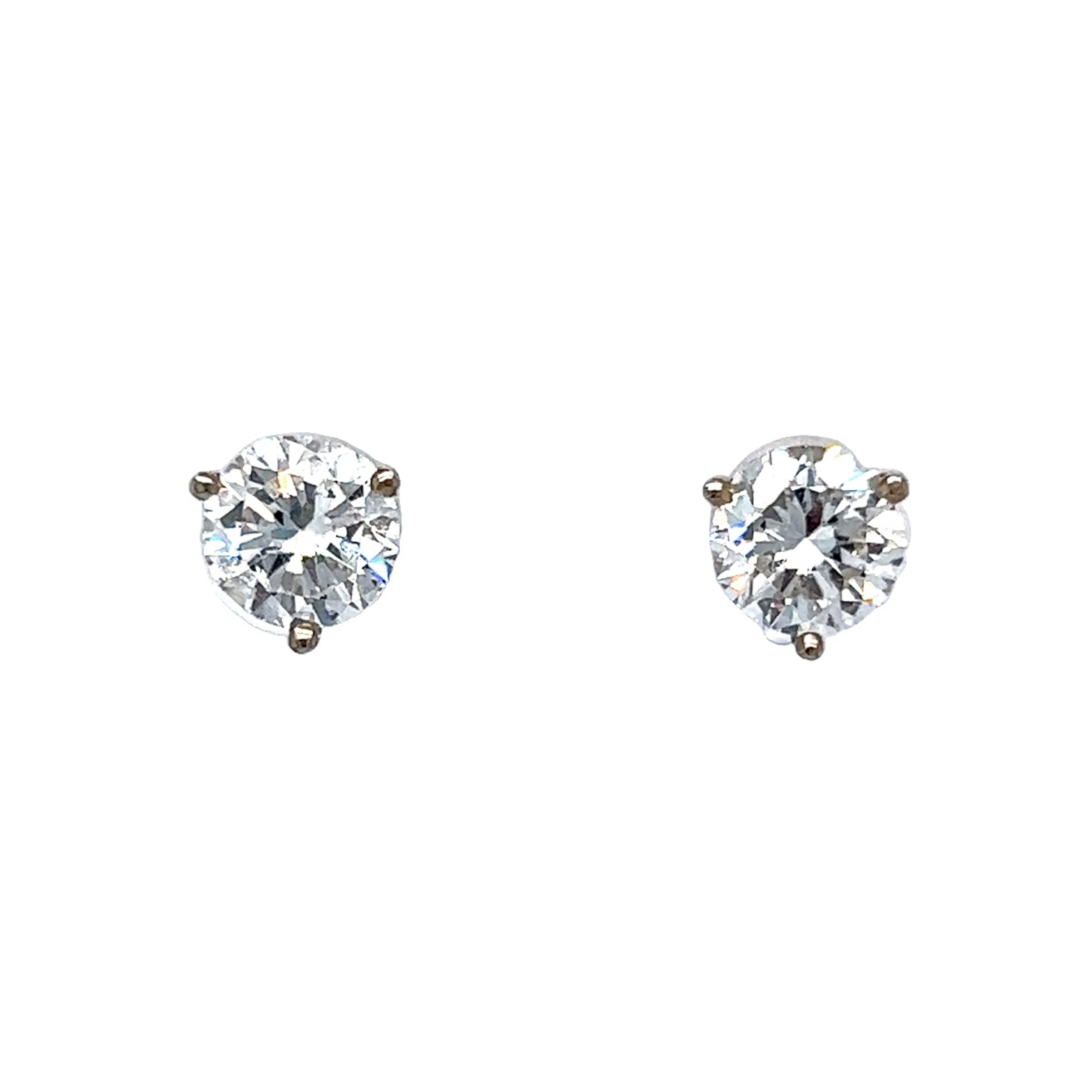 2.04 Round Brilliant Diamond Stud Earrings in 14k White Gold