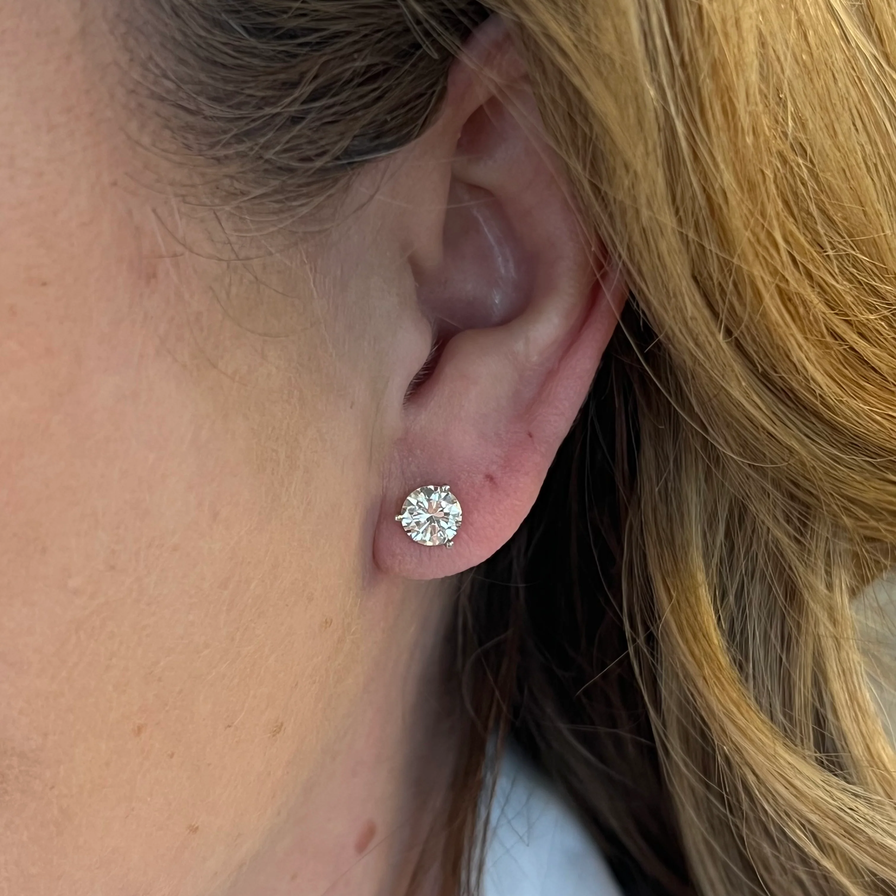 2.04 Round Brilliant Diamond Stud Earrings in 14k White Gold - Image 4