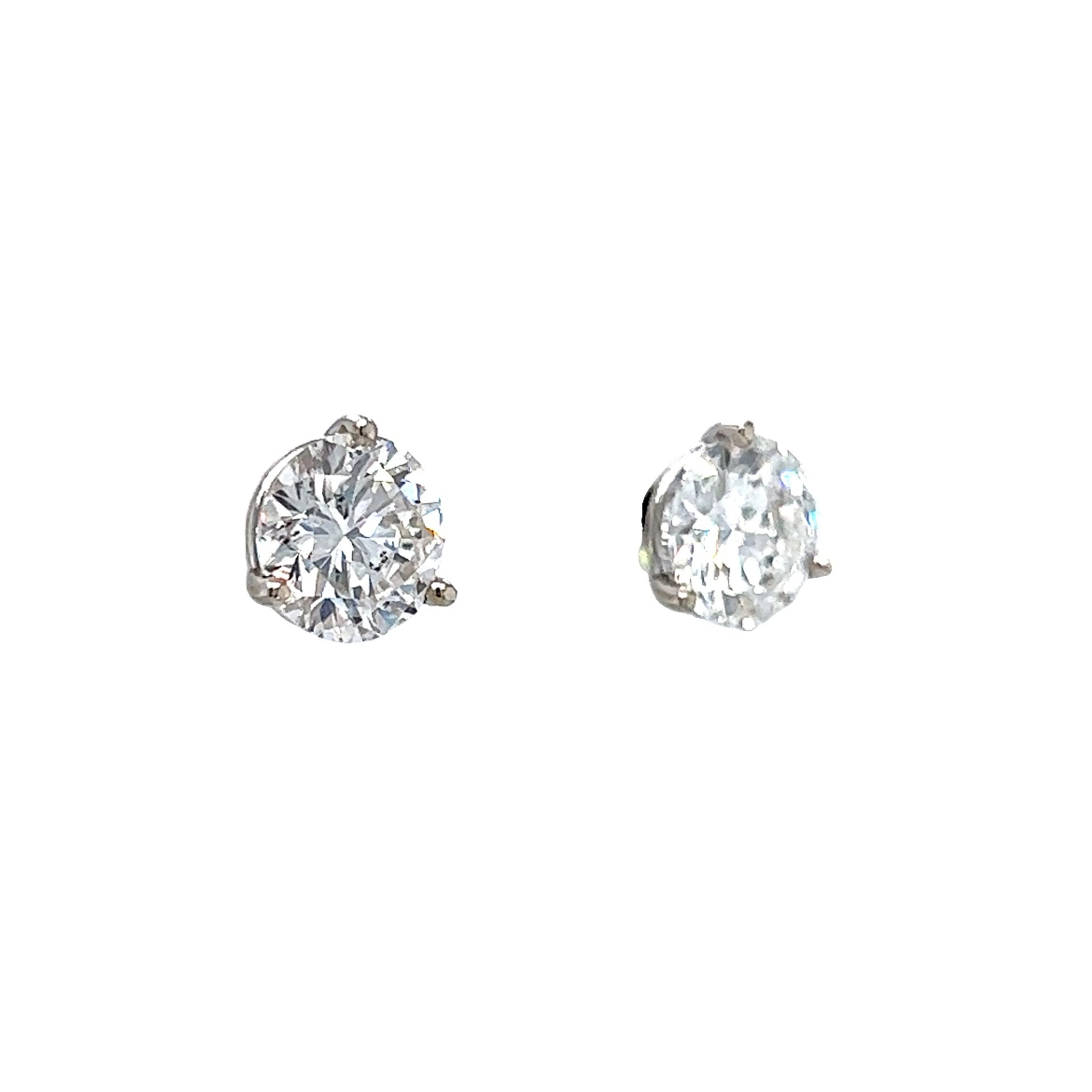 2.97 Round Cut Diamond Earring Studs in 14k White Gold - Image 3