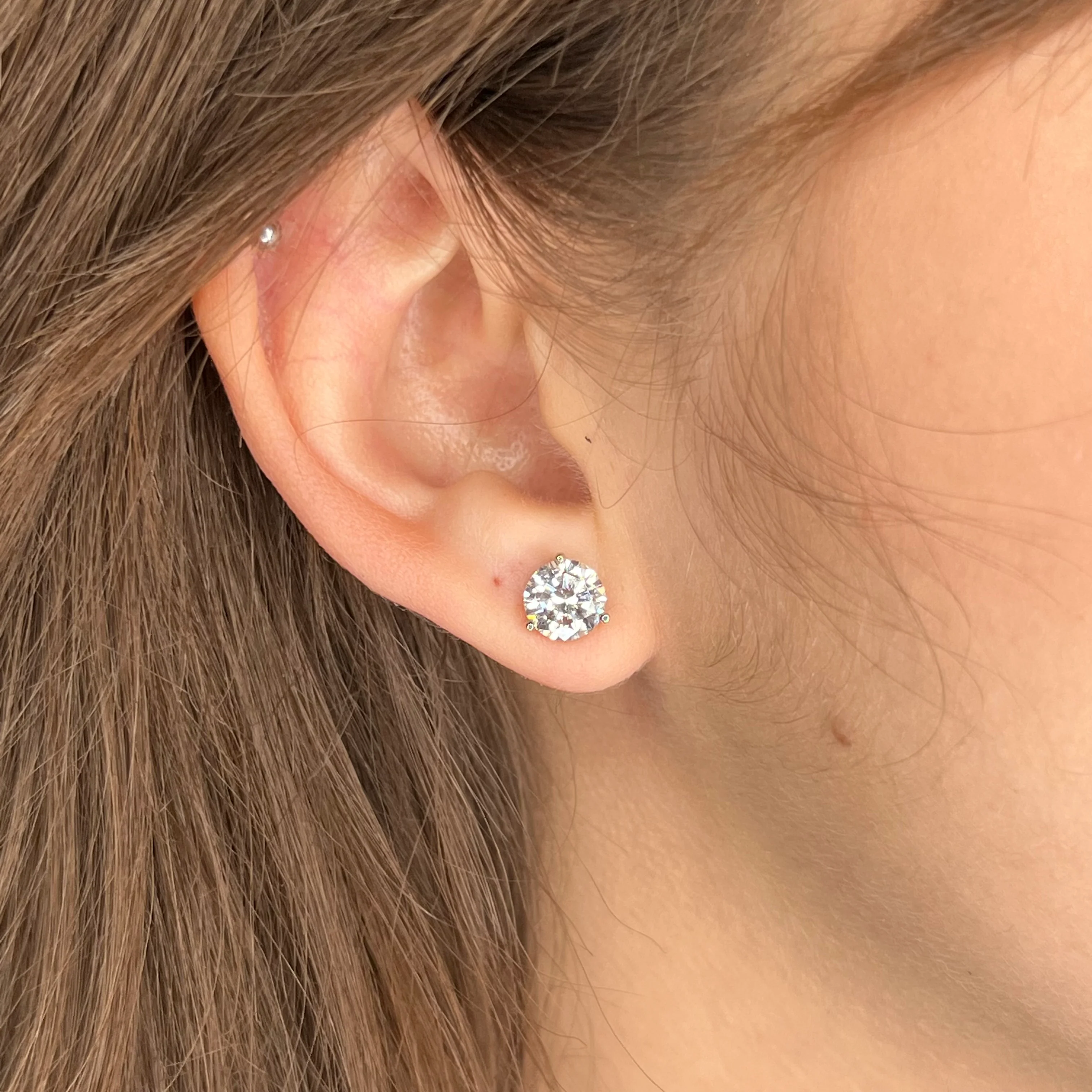 2.97 Round Cut Diamond Earring Studs in 14k White Gold - Image 4