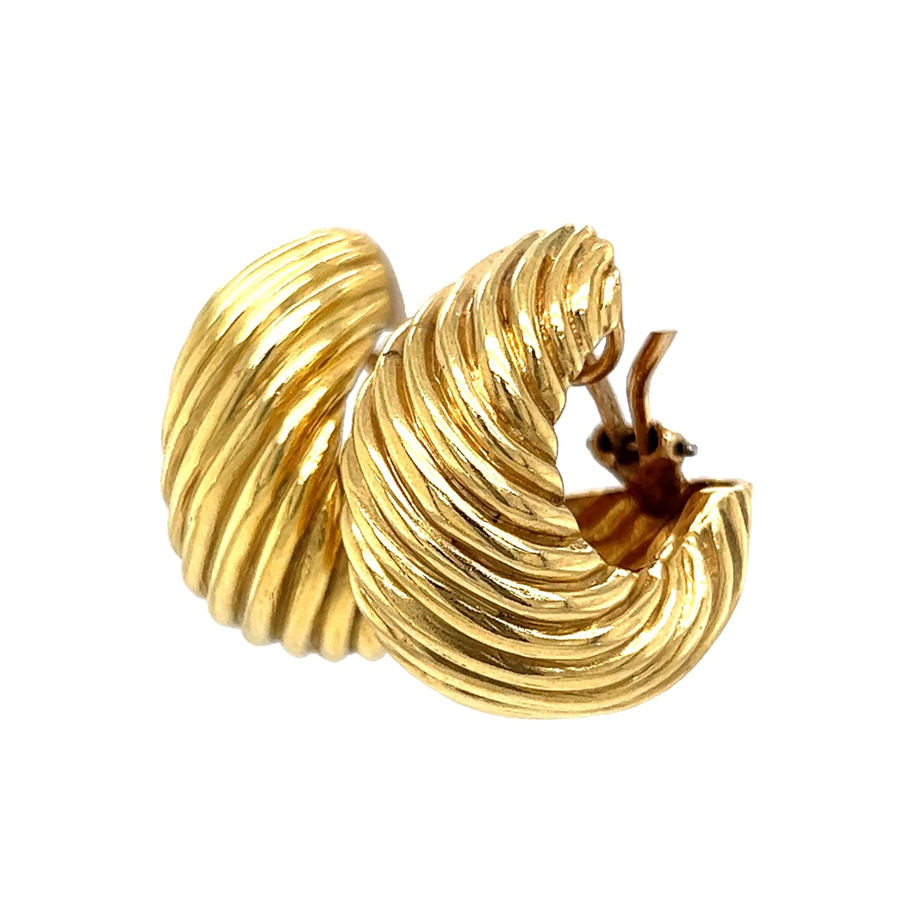 Simple Textured Hoop Earrings in 14k Yellow Gold - Image 2