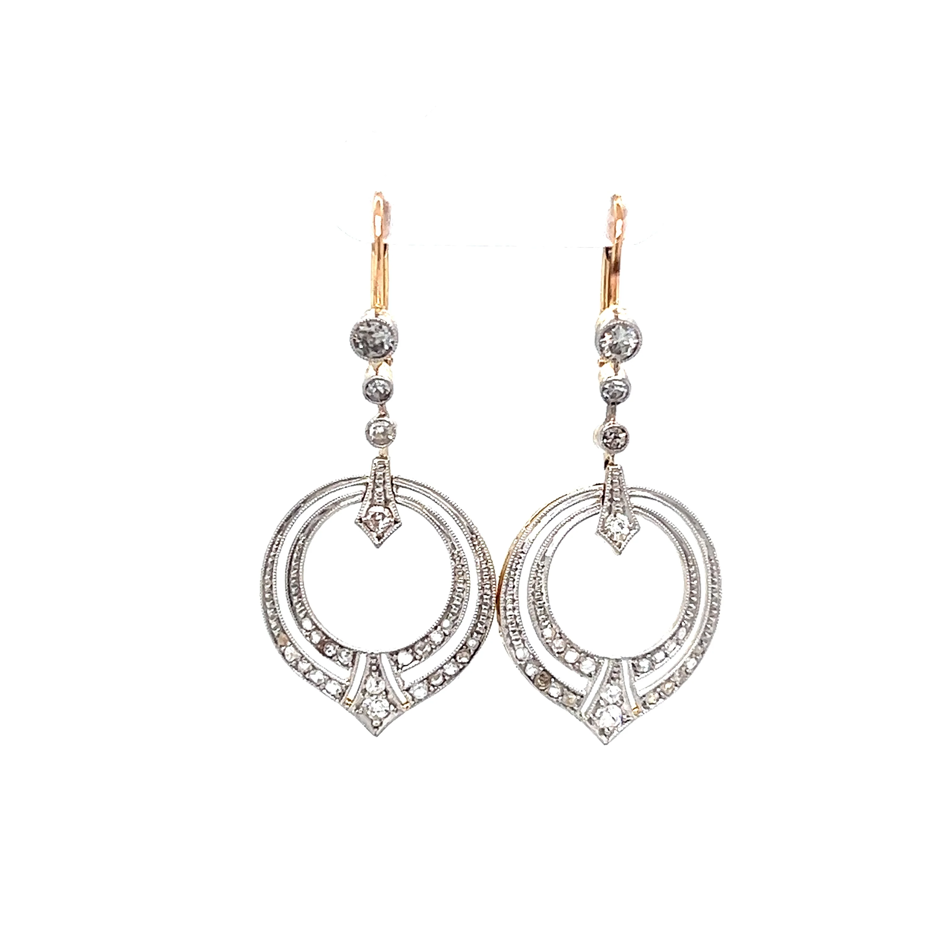 .74 Vintage Art Deco Diamond Drop Earrings in 14k Gold