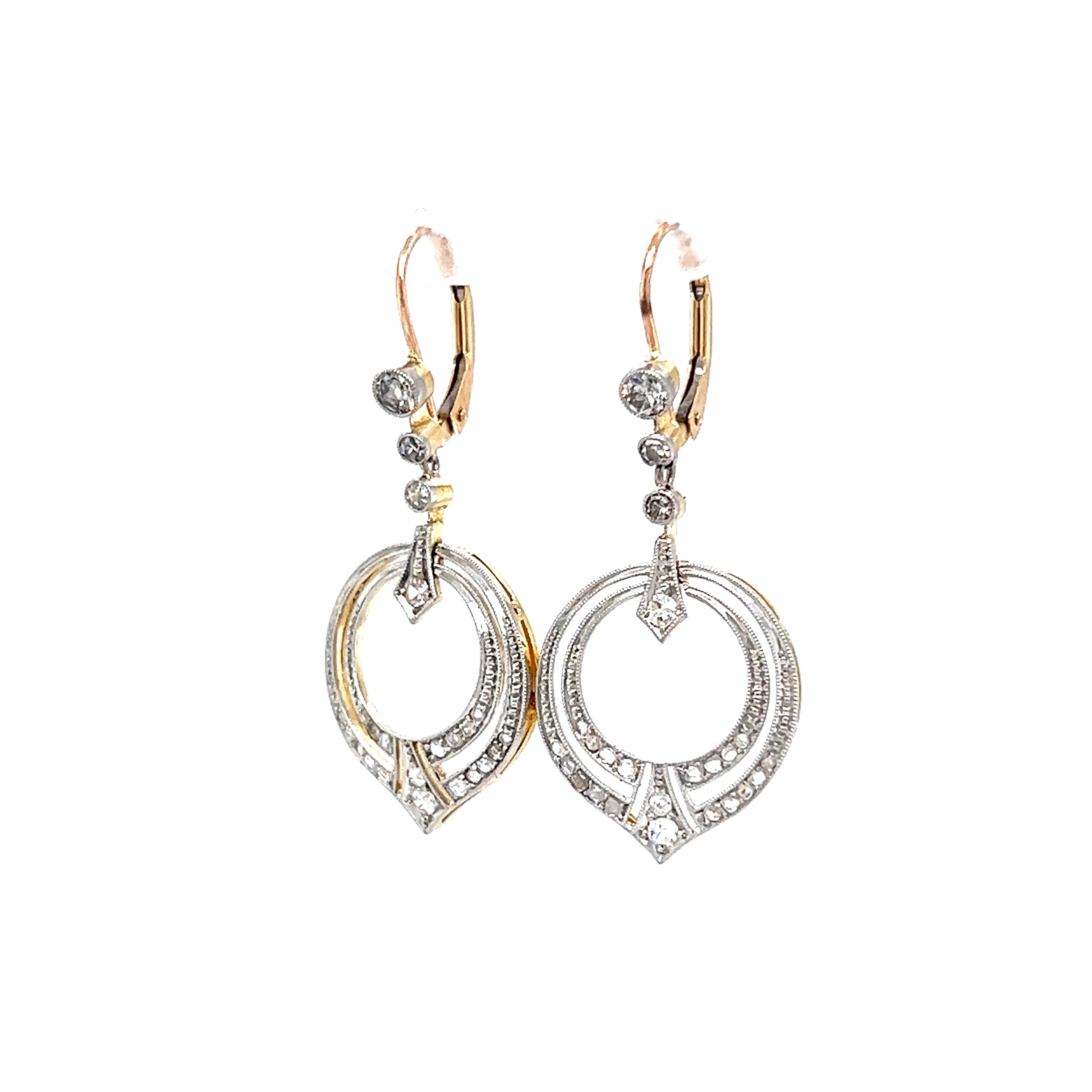 .74 Vintage Art Deco Diamond Drop Earrings in 14k Gold - Image 2