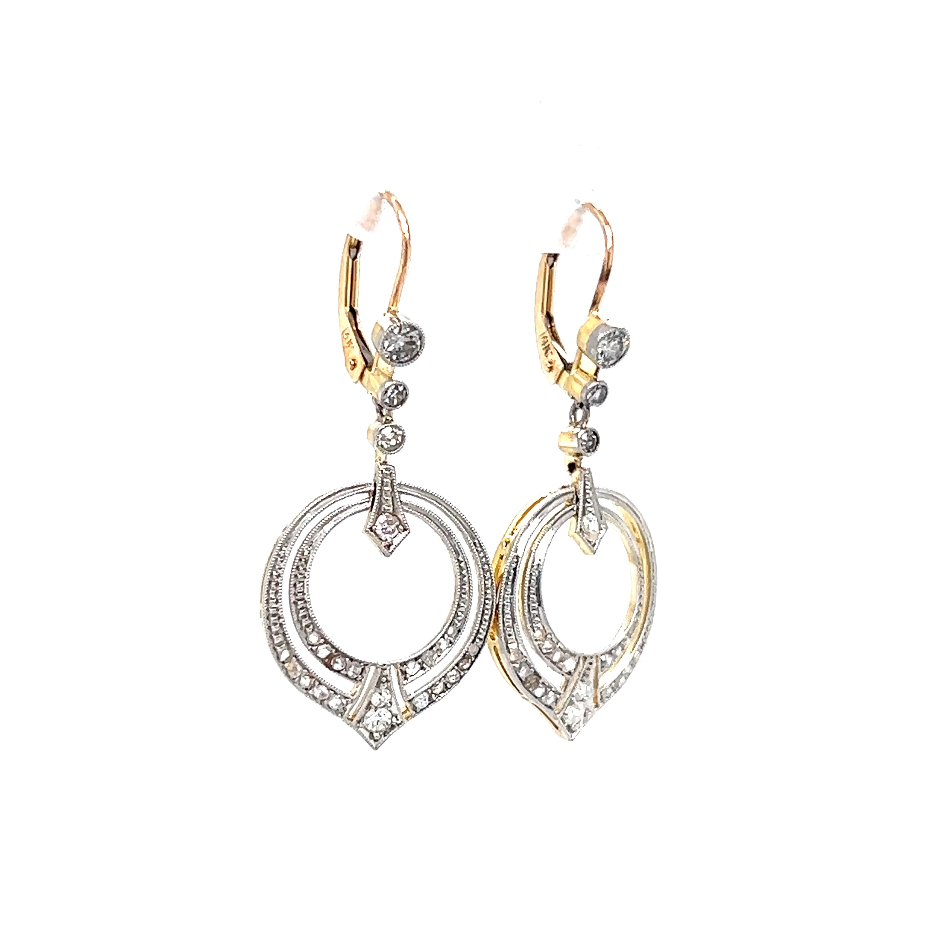.74 Vintage Art Deco Diamond Drop Earrings in 14k Gold - Image 3