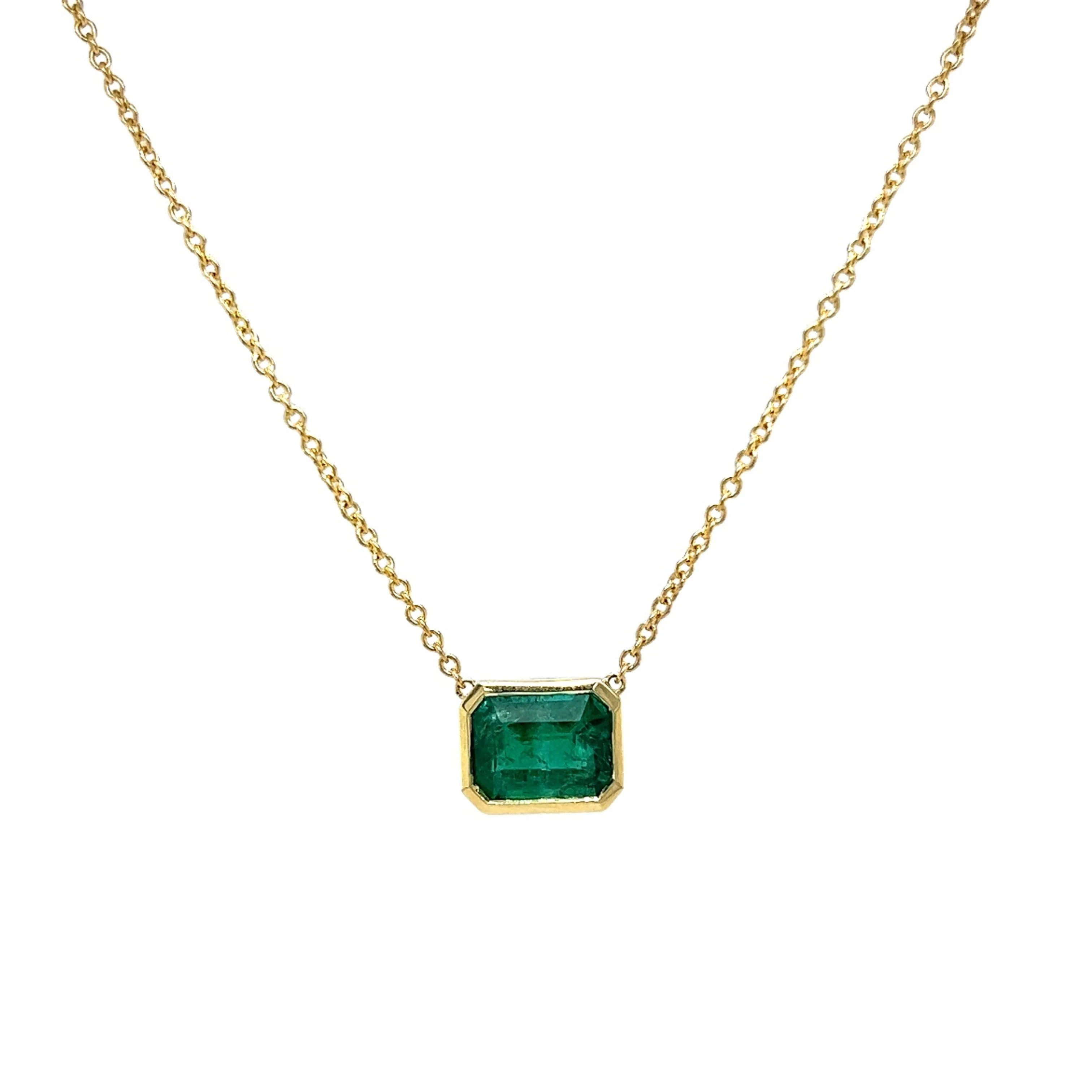 2.03 Emerald Cut Emerald Pendant in 18k Yellow Gold