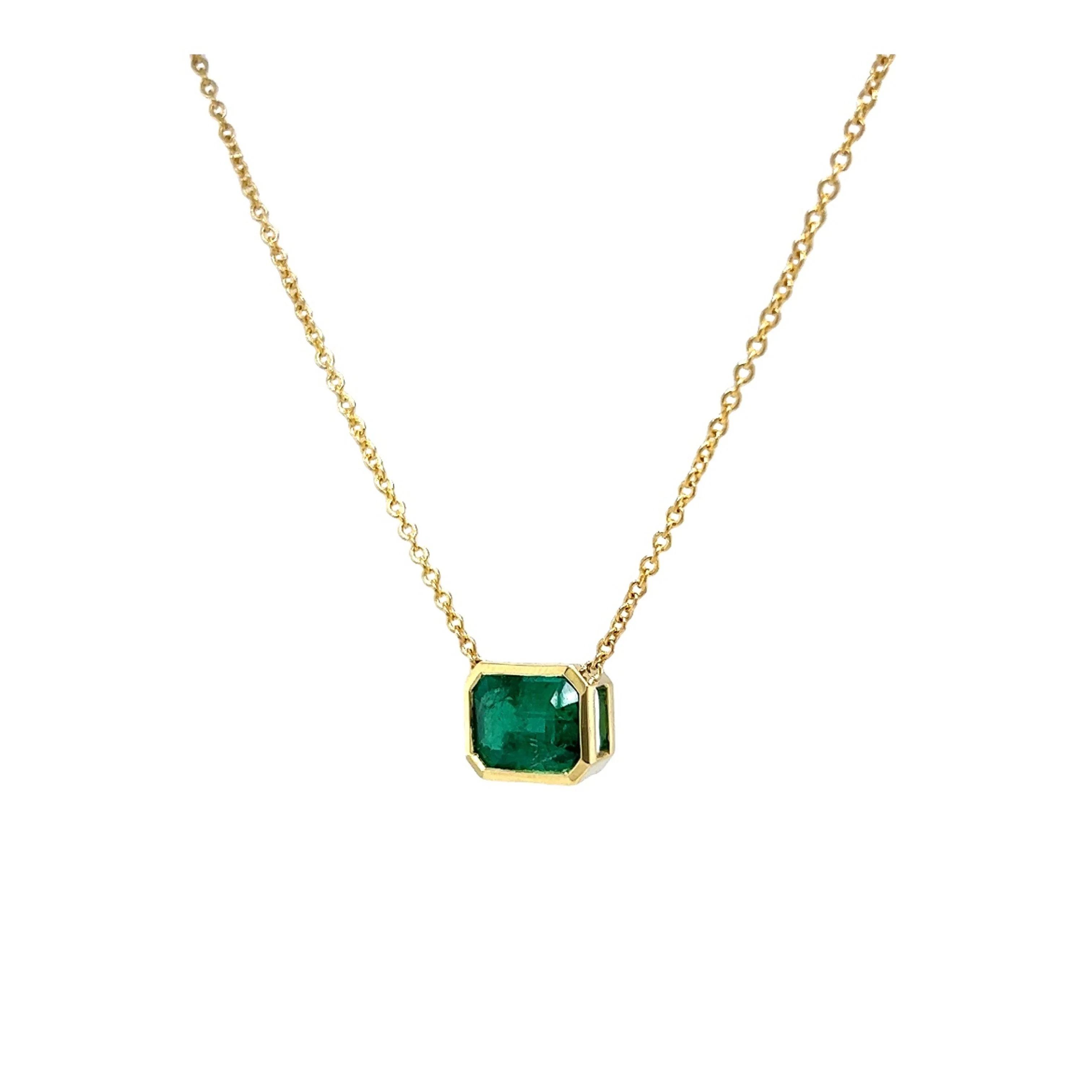2.03 Emerald Cut Emerald Pendant in 18k Yellow Gold - Image 2