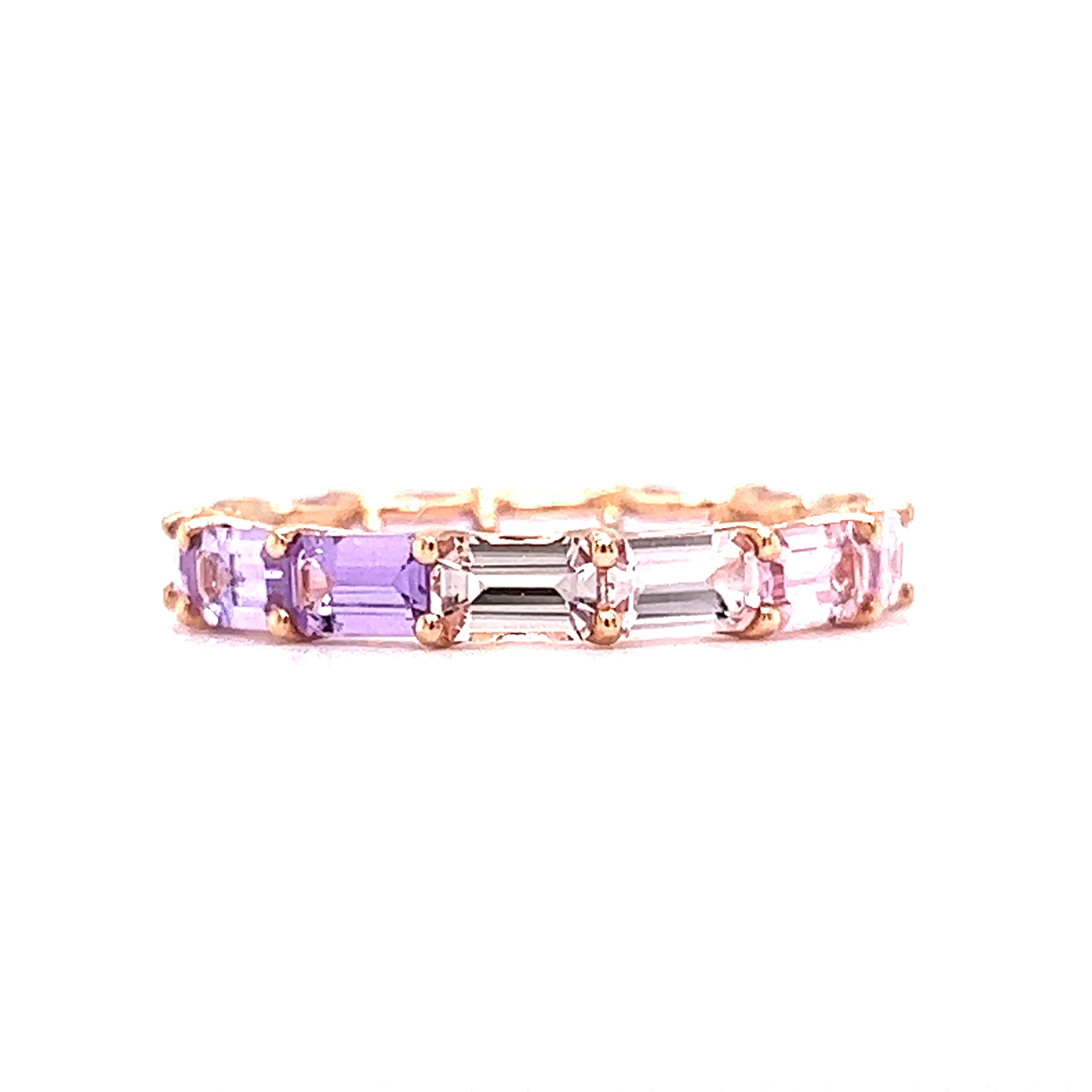 3.36 Emerald Cut Sapphire Eternity Band in 14k Rose Gold - Image 2
