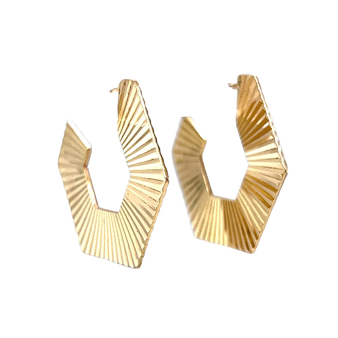 Textured Geometric Hoop Earrings in 14k Yellow Gold - Image 2