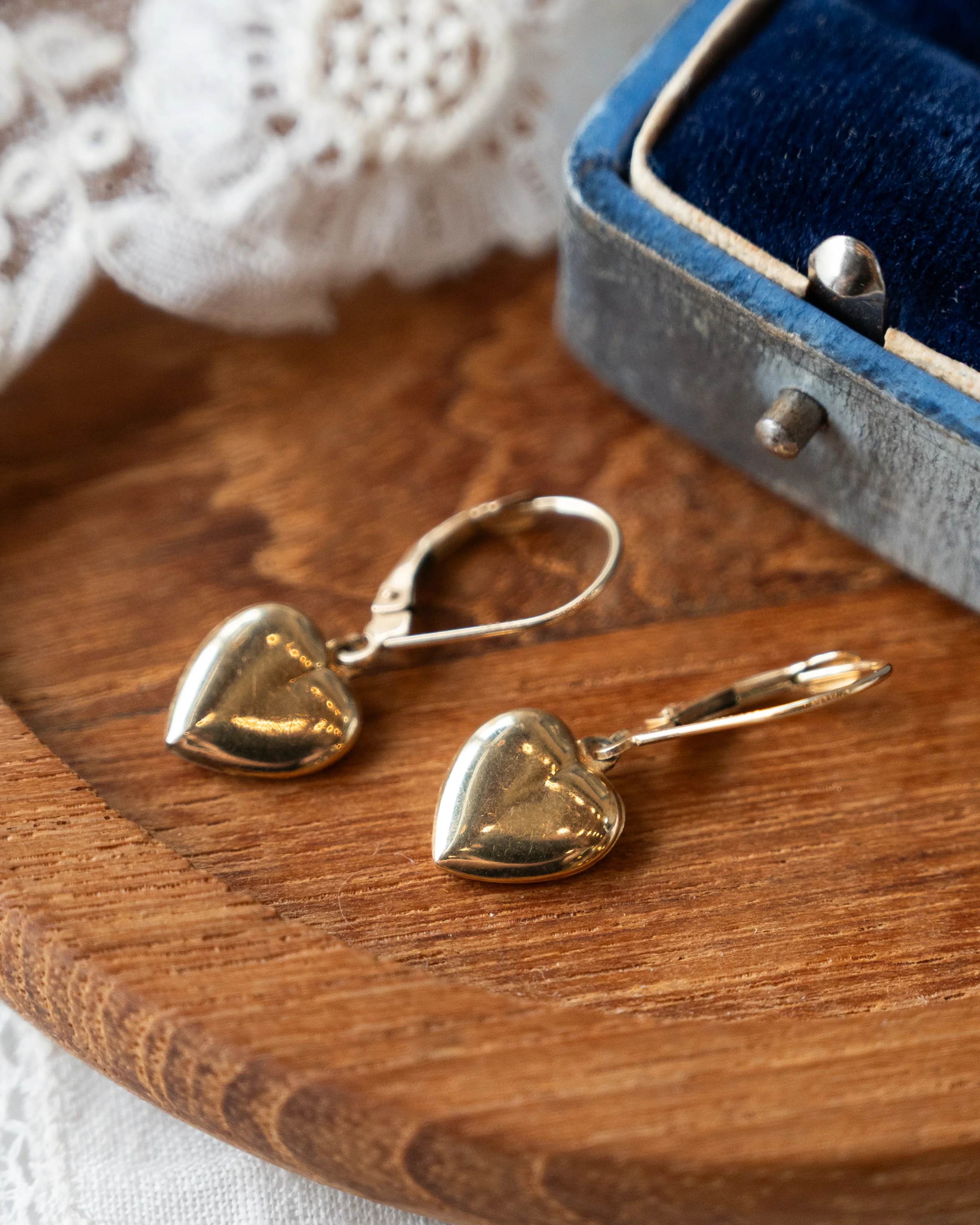Puffy Heart Drop Earrings 14k Yellow Gold - Image 5