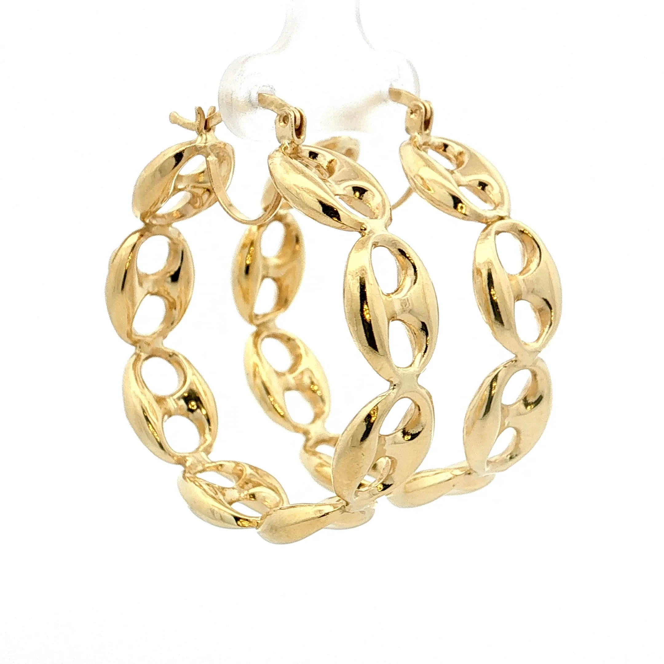 Puffy Mariner Link Hoop Earrings 14k Yellow Gold - Image 3