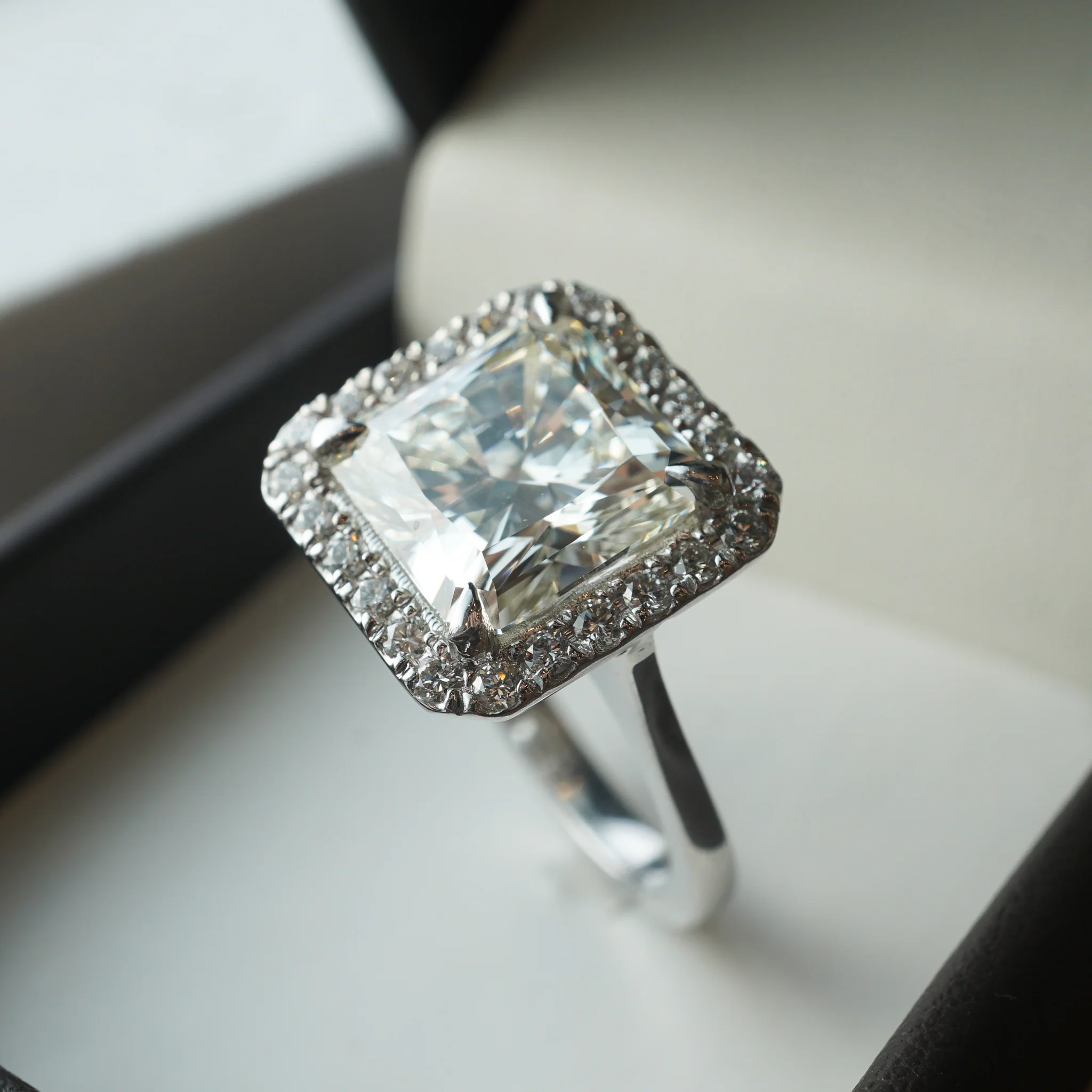 Radiant Cut Diamond Halo Engagement Ring in Platinum - Image 7