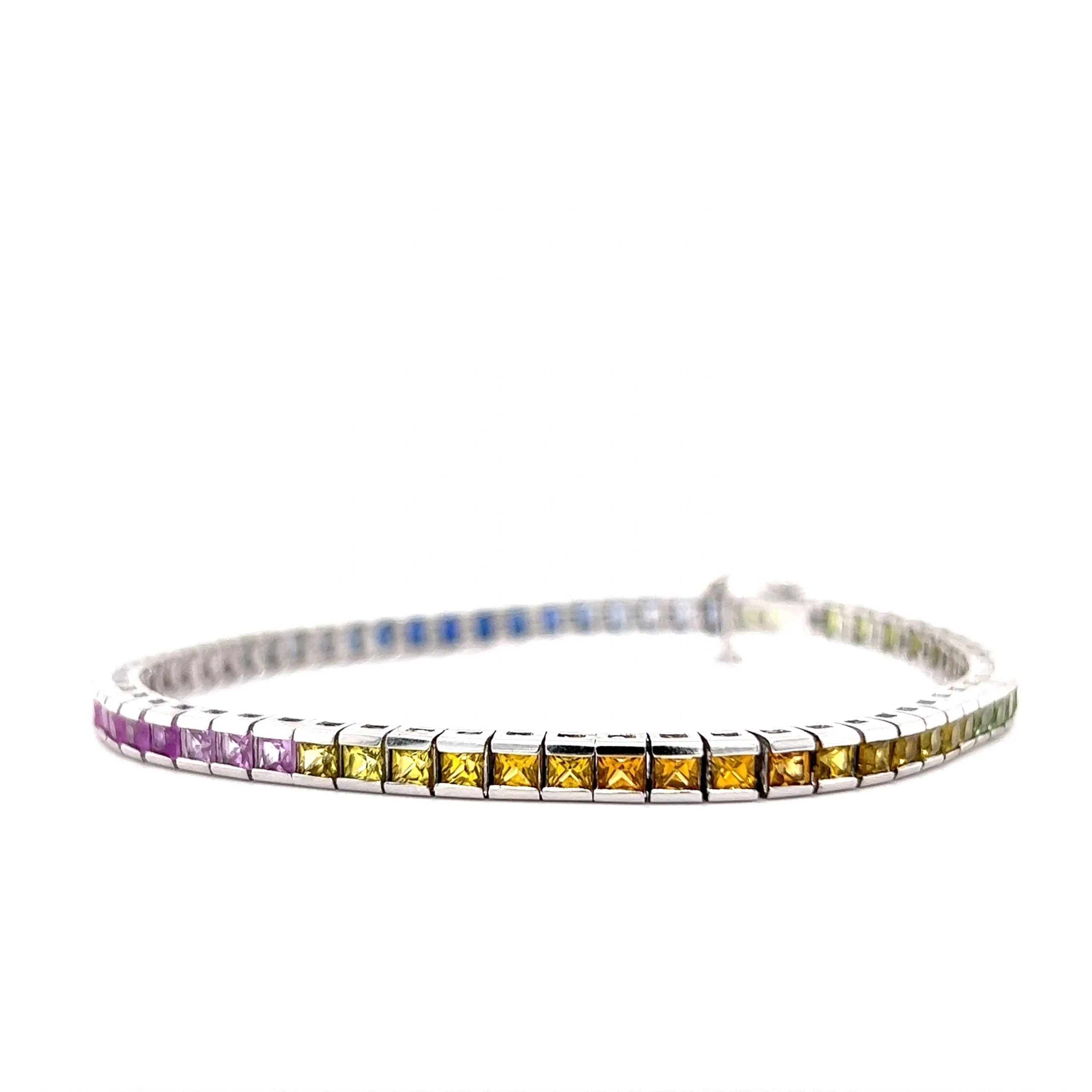 Rainbow Sapphire Tennis Bracelet in 10k White Gold - Image 2