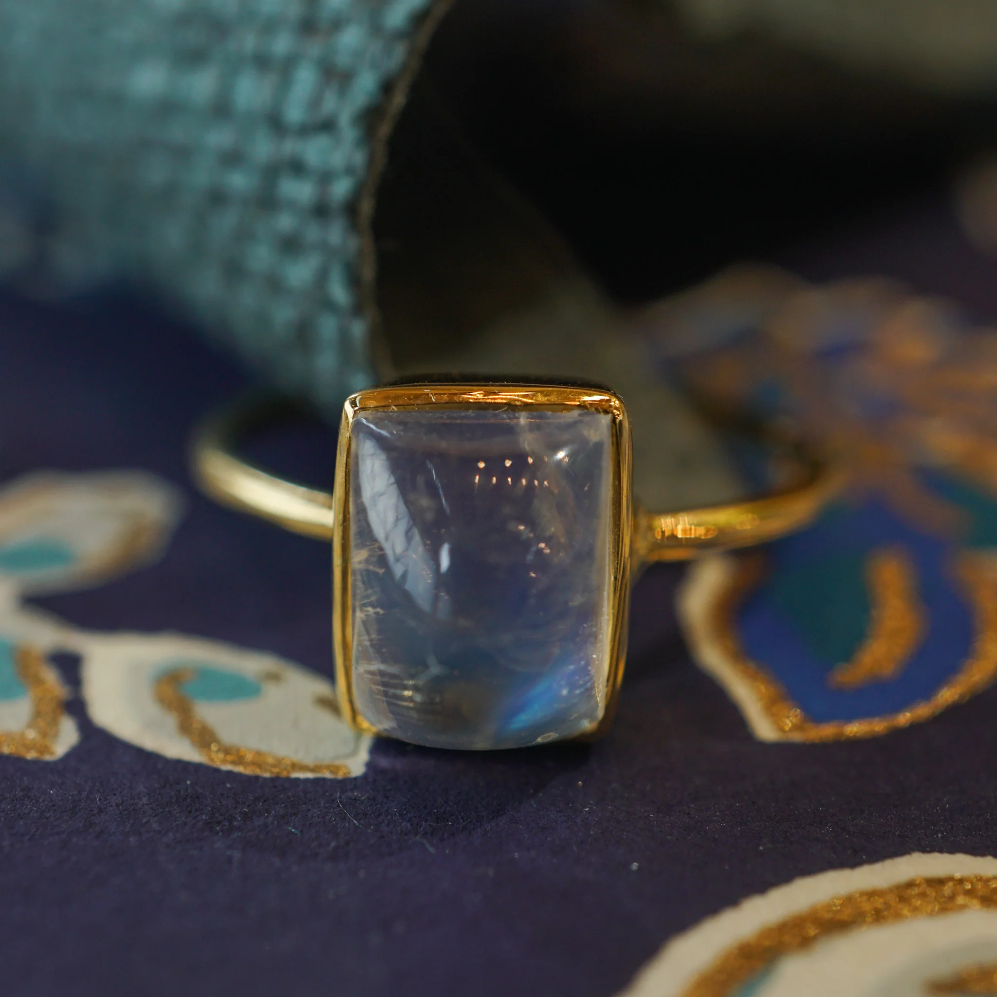Rectangular Bezel Set Moonstone Ring in 18k Yellow Gold - Image 6