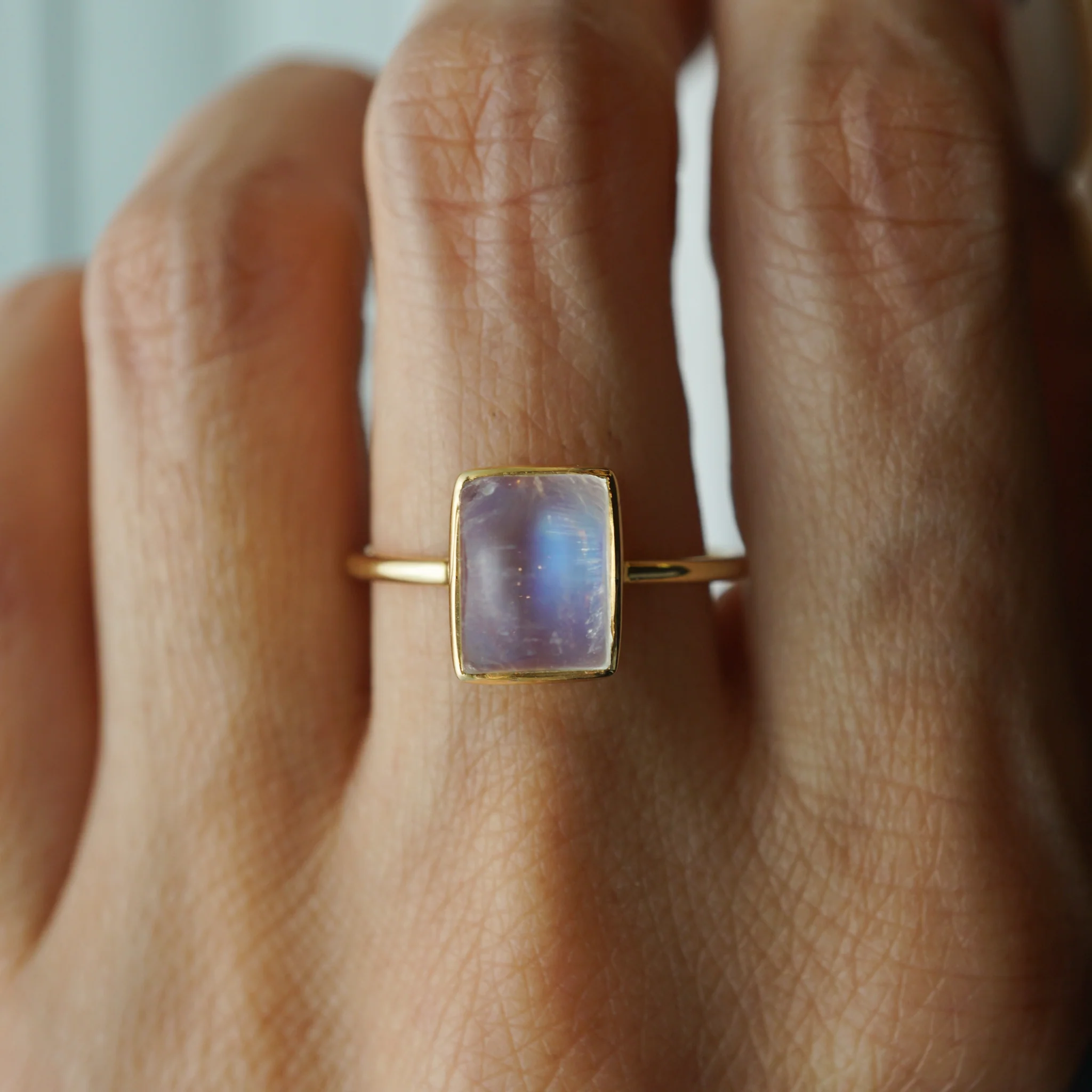 Rectangular Bezel Set Moonstone Ring in 18k Yellow Gold - Image 7