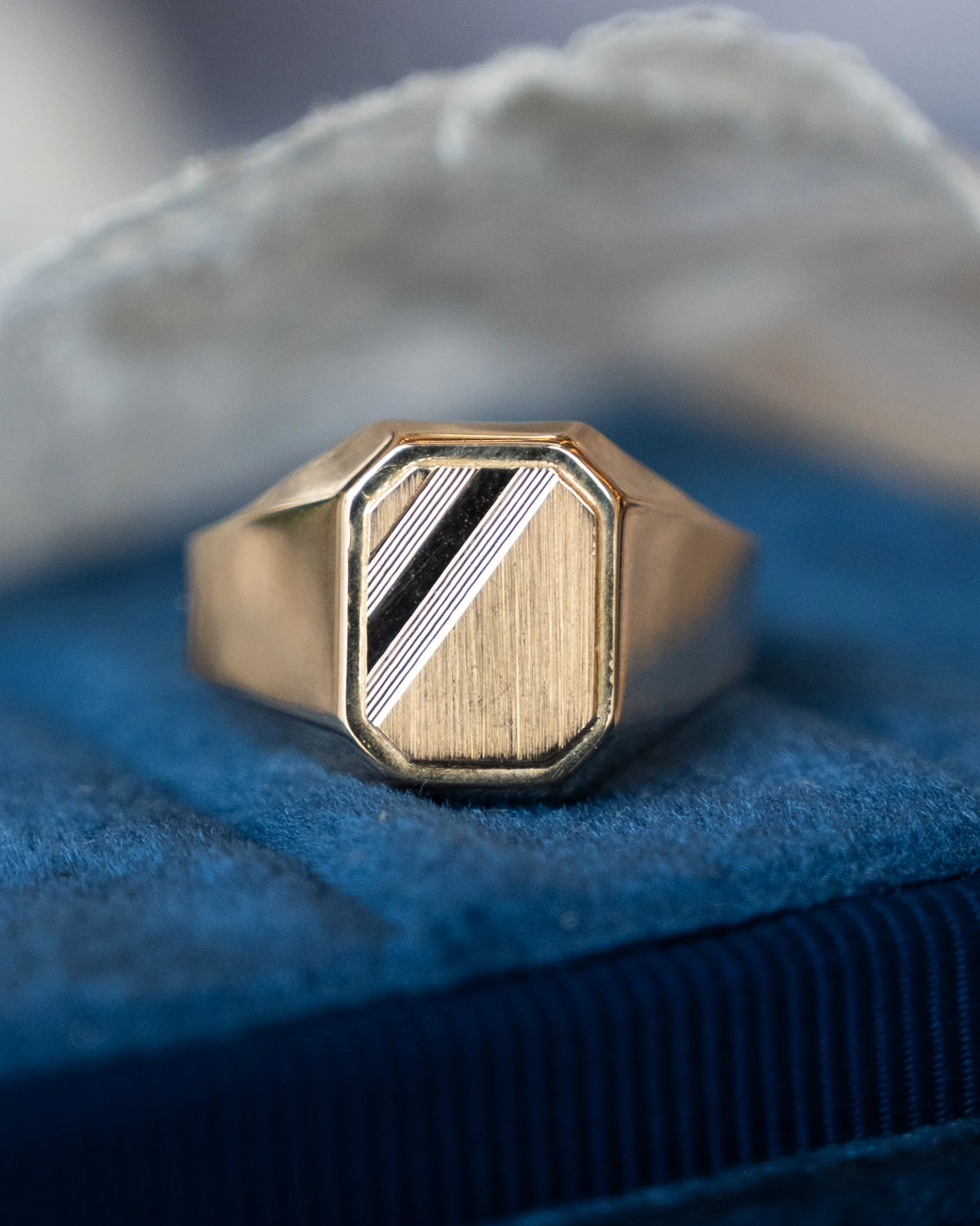 Rectangular Brushed Signet Ring 18k Yellow Gold - Image 6