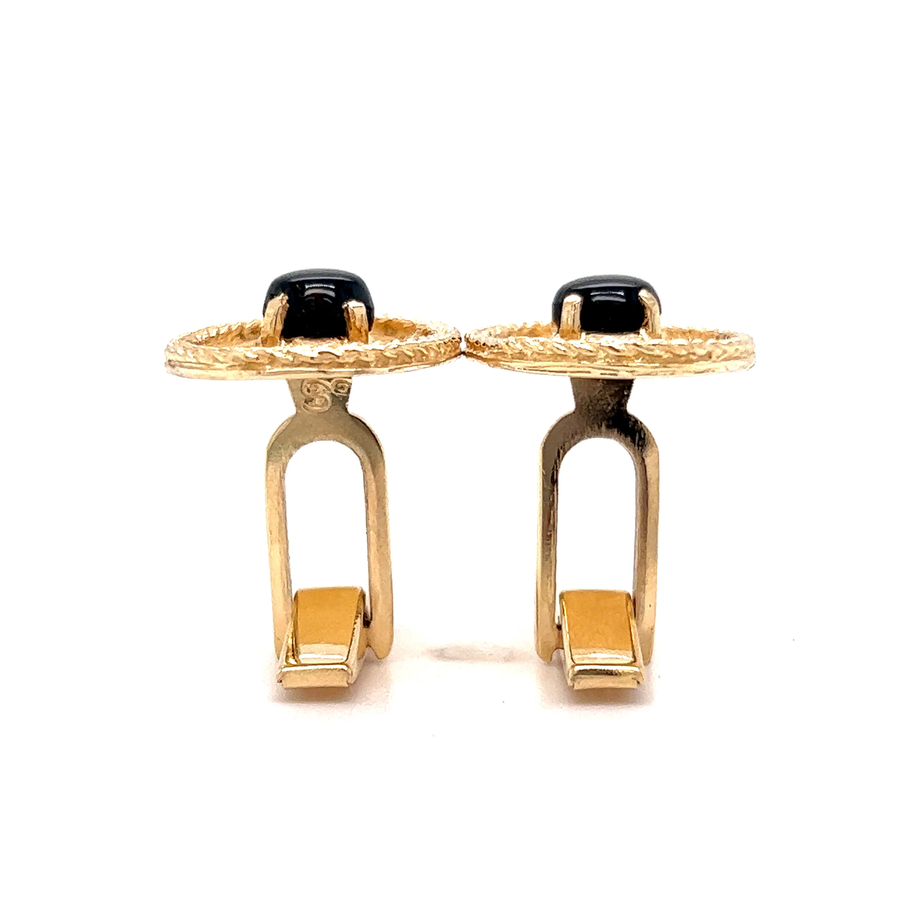 Retro Black Star Sapphire Cufflinks in 14k Yellow Gold - Image 3