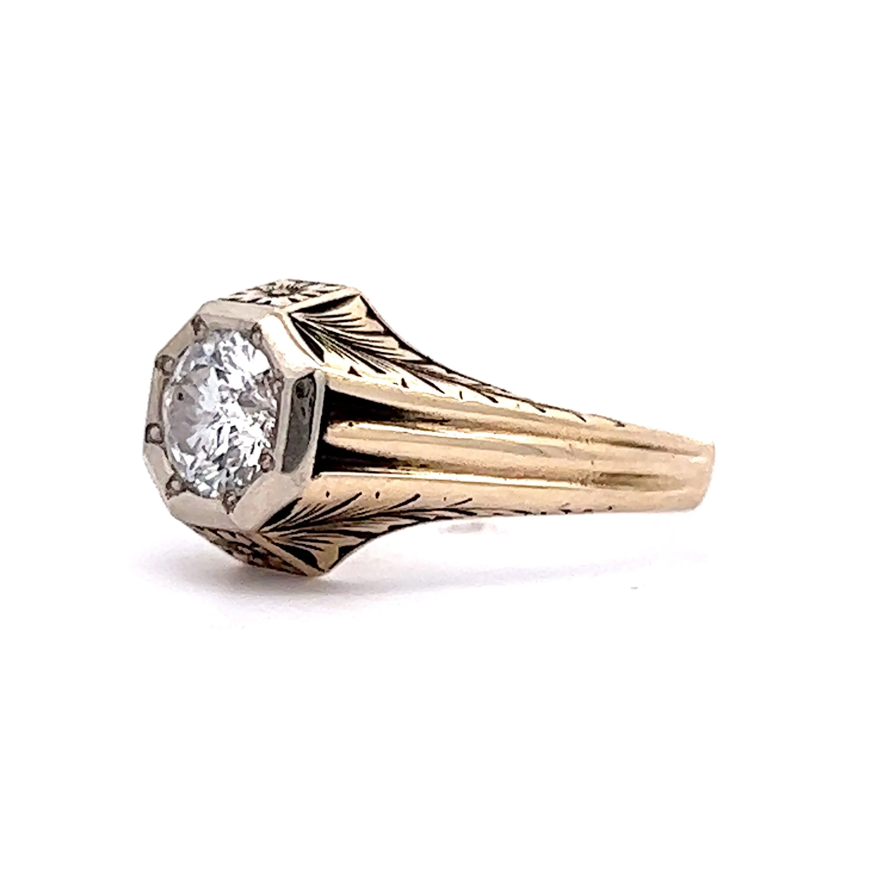 Retro Orange Blossom Diamond Engagement Ring in 14k Yellow Gold - Image 2
