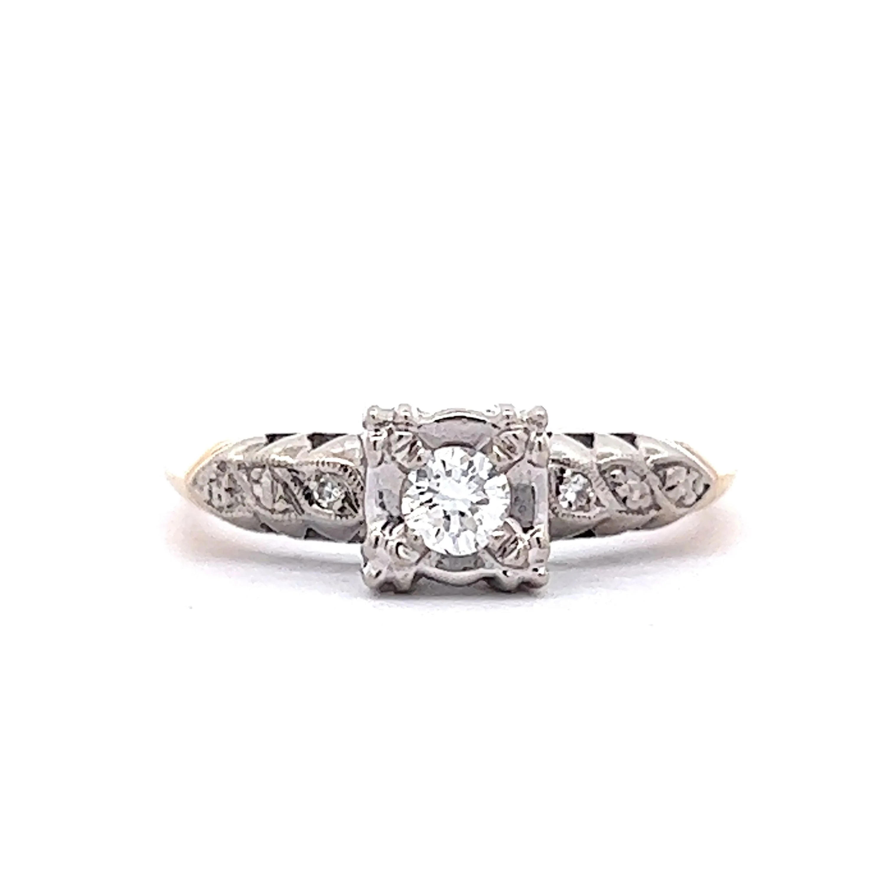 Retro Round Diamond Engagement Ring in 14K Yellow Gold