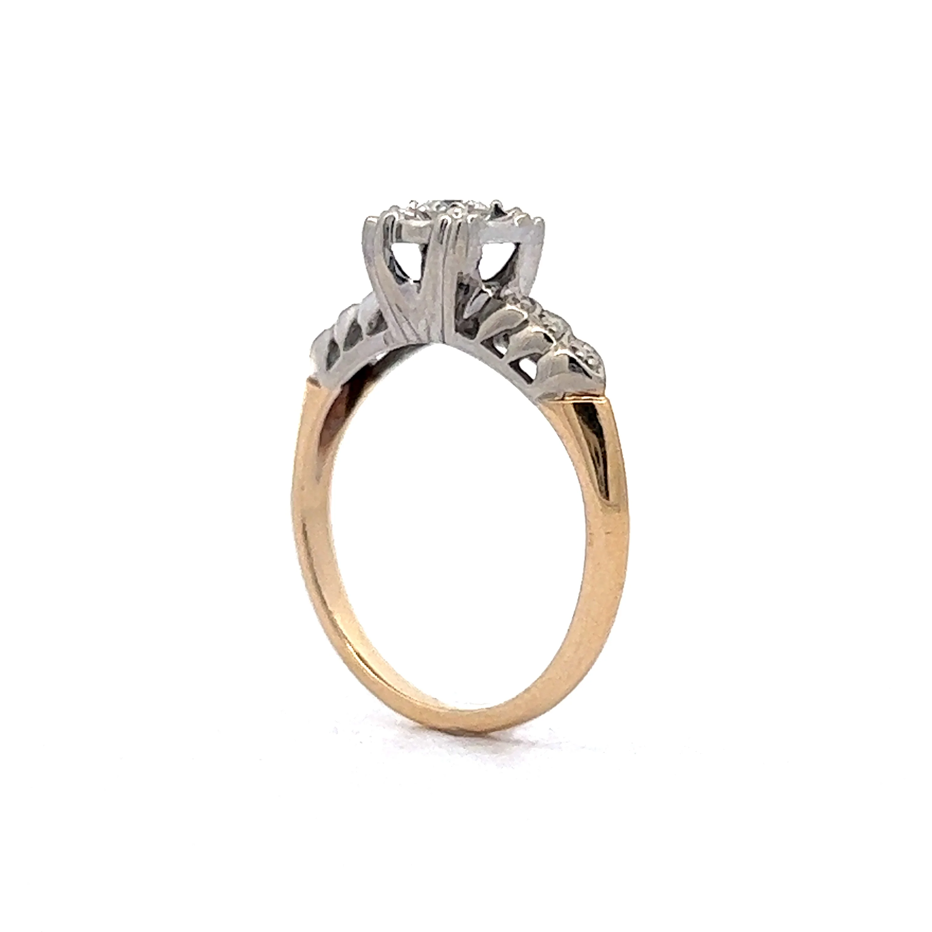 Retro Round Diamond Engagement Ring in 14K Yellow Gold - Image 5