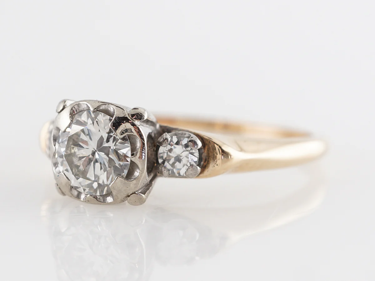 Retro Transitional Diamond Engagement Ring 14k Yellow and White Gold - Image 2