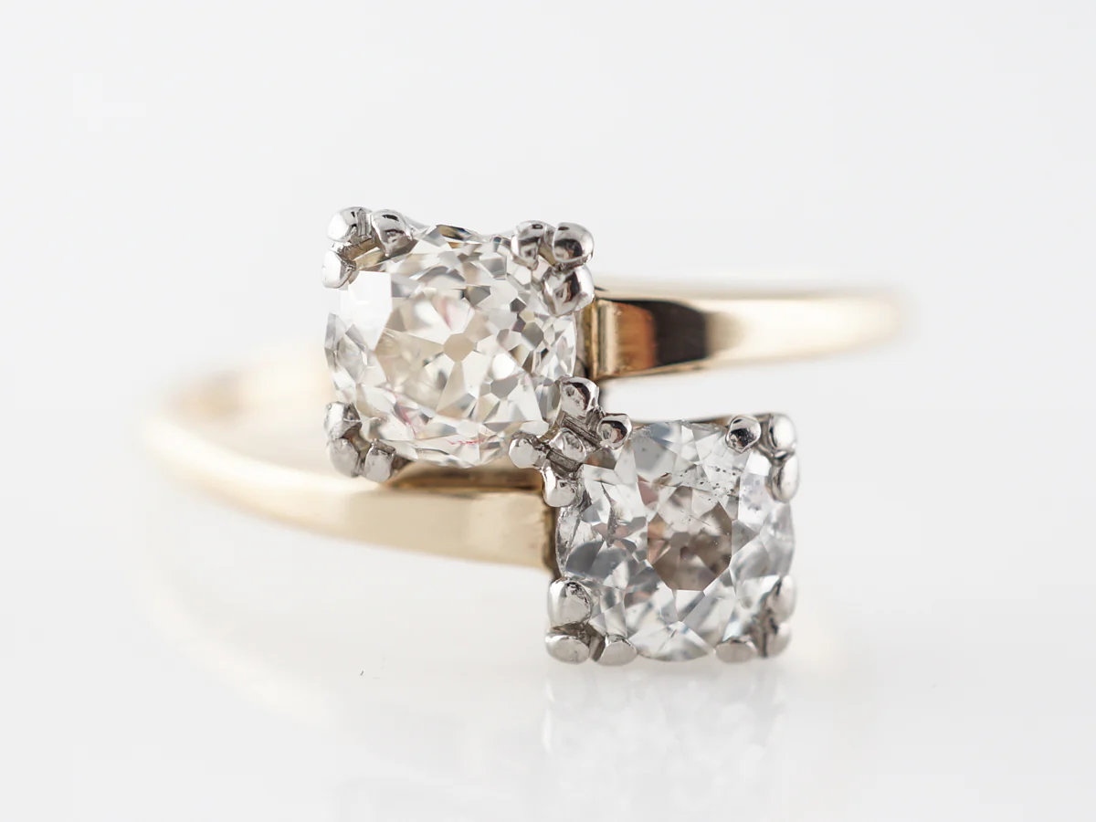 Retro Two Stone Old European & Old Mine Cut Diamond Ring