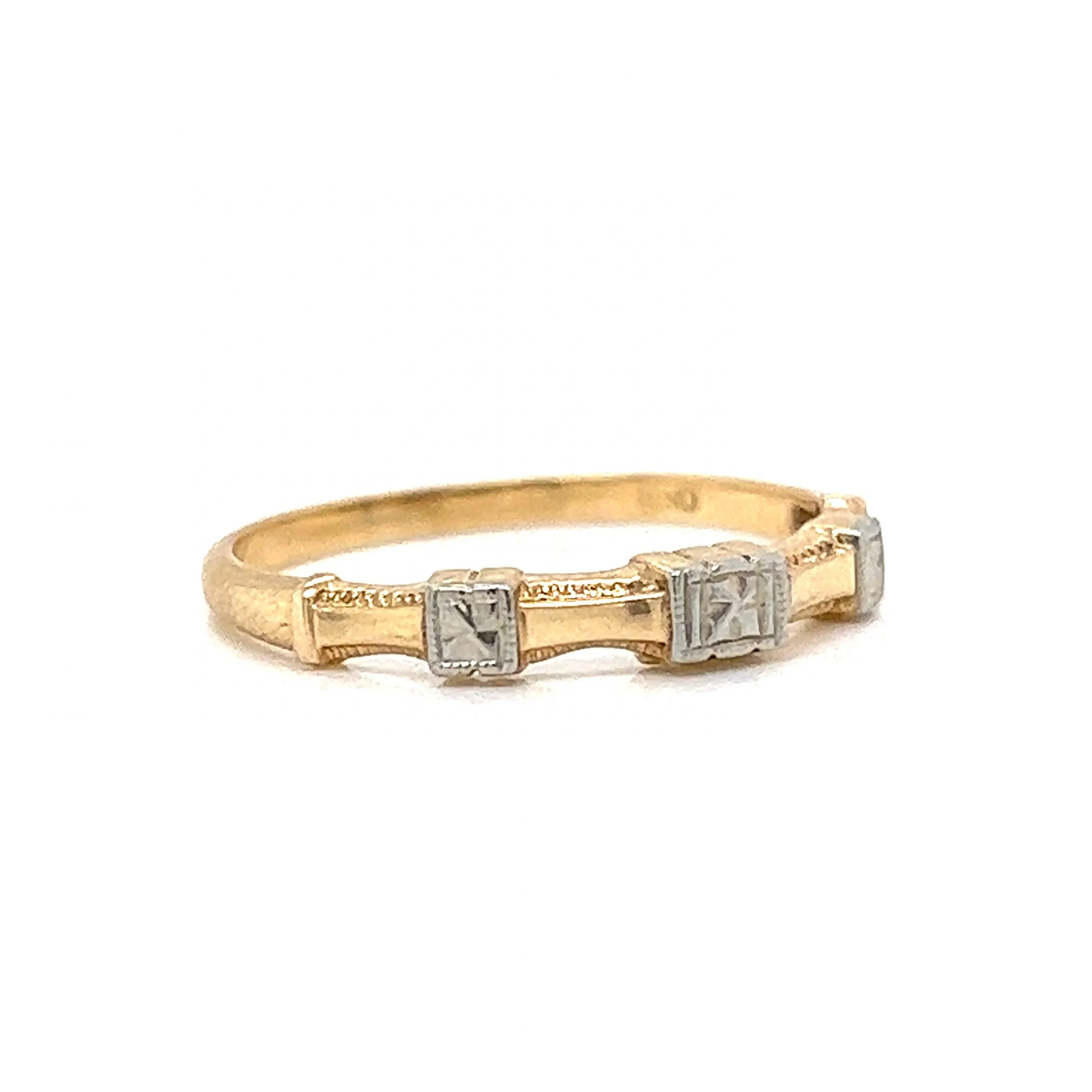 Retro Two-Toned Station Wedding Band in 14k Gold - Image 3