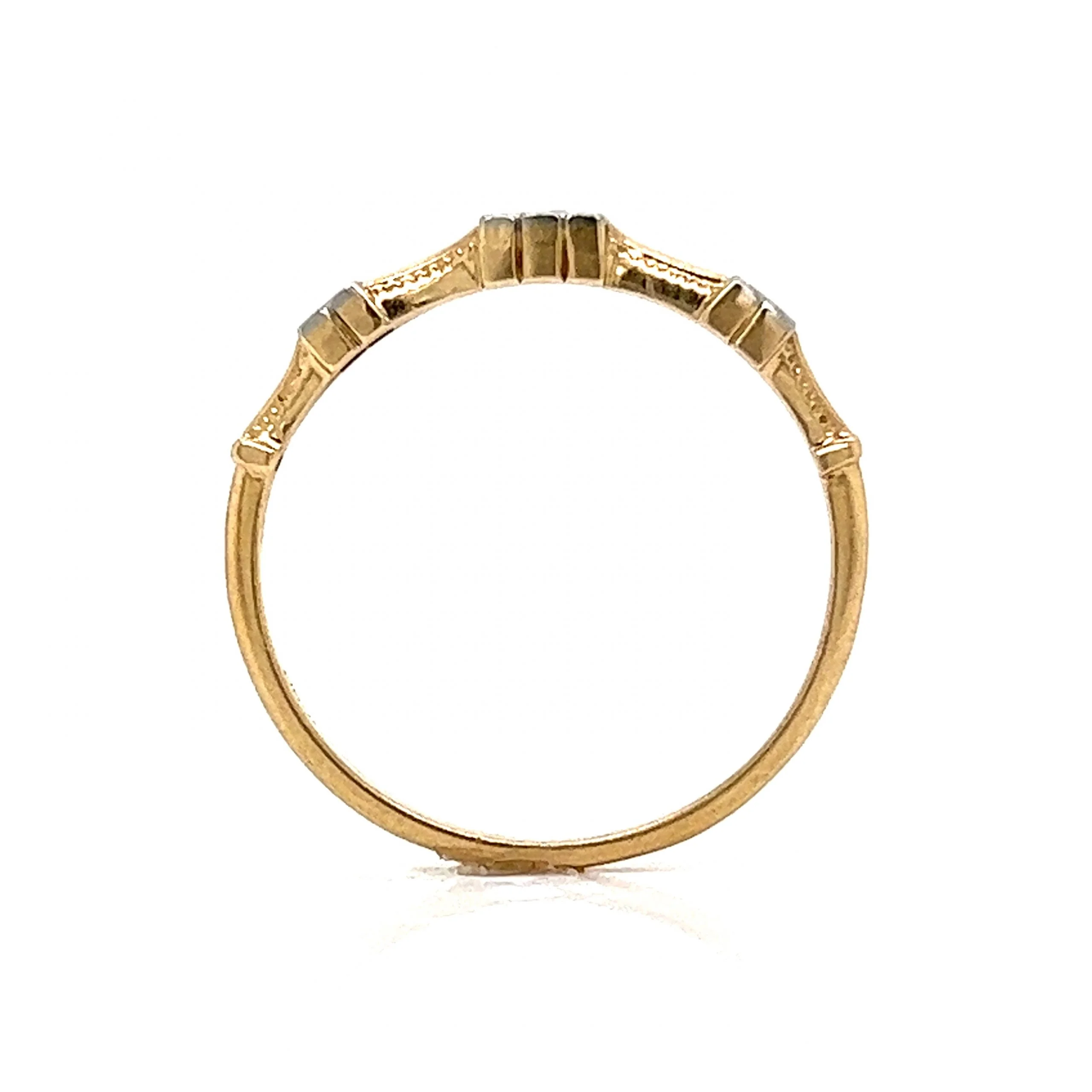 Retro Two-Toned Station Wedding Band in 14k Gold - Image 4