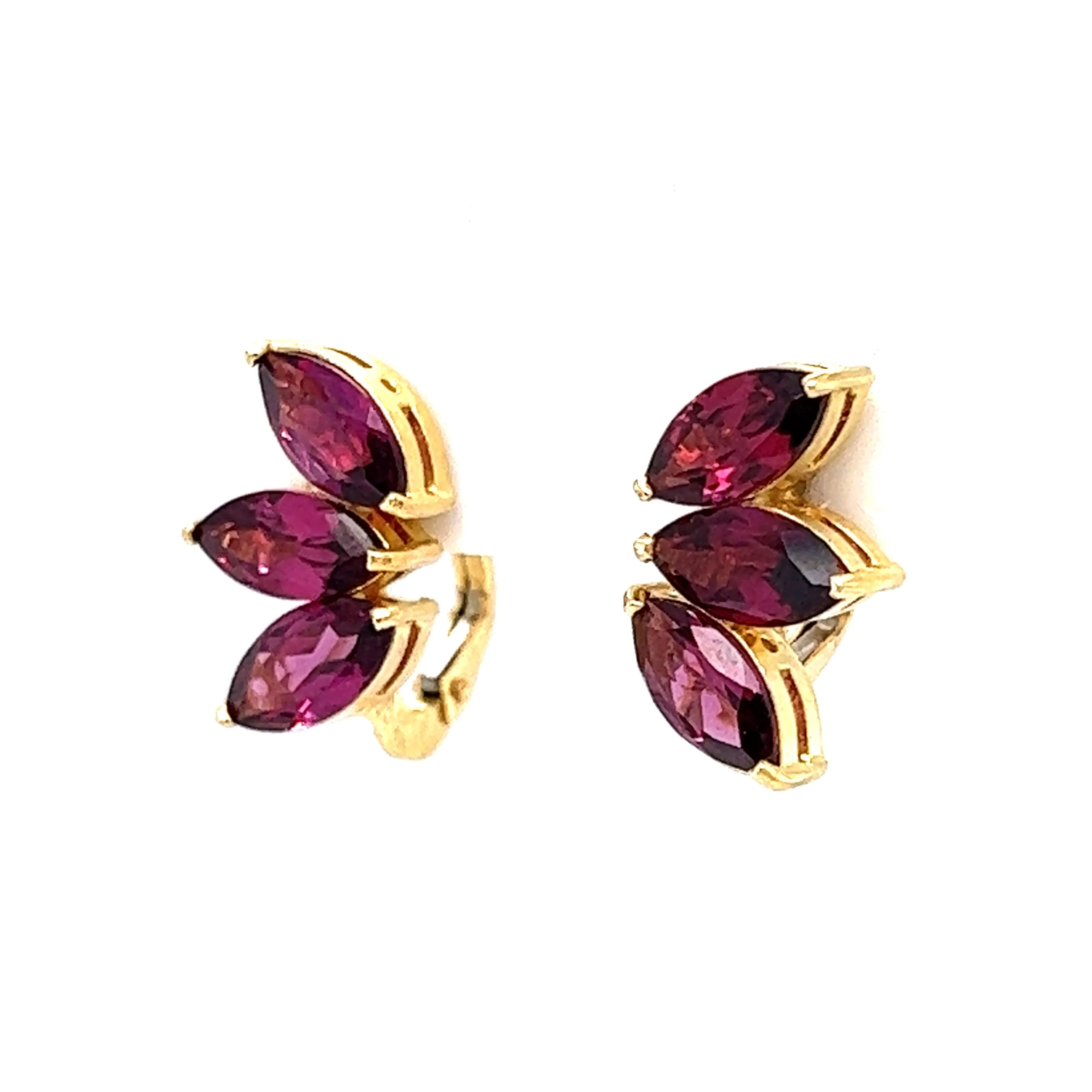 Rhodolite Garnet Cluster Stud Earrings in 18k Yellow Gold - Image 2