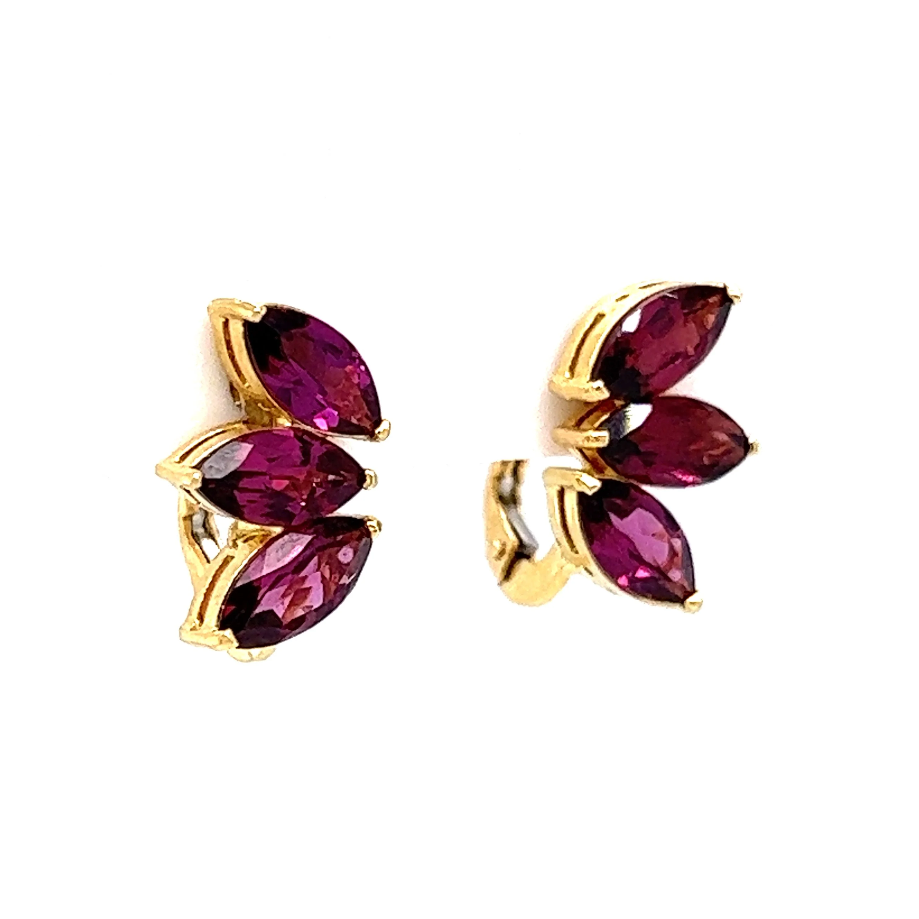 Rhodolite Garnet Cluster Stud Earrings in 18k Yellow Gold - Image 3